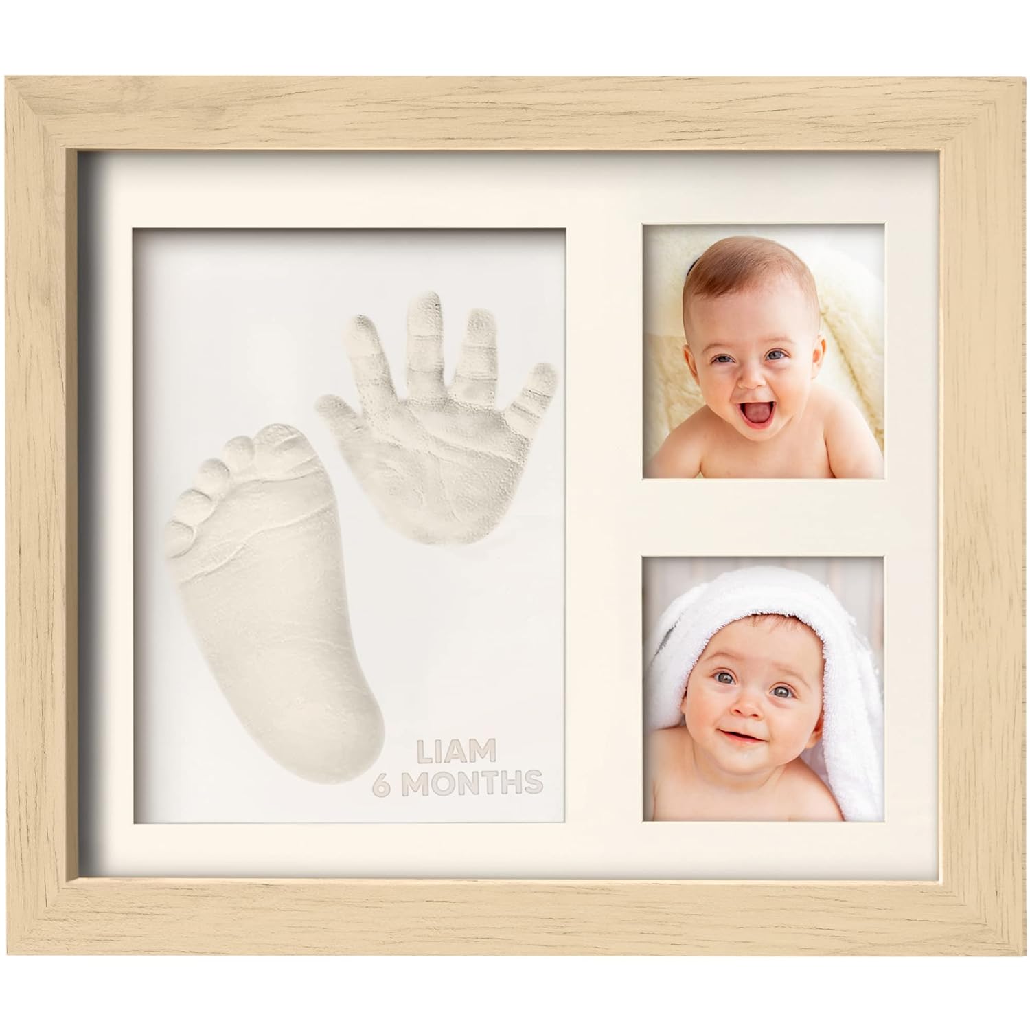 KeaBabies Baby Hand Footprint Kit - Quick Dry Clay Ash Wood Frame Personalized Keepsake