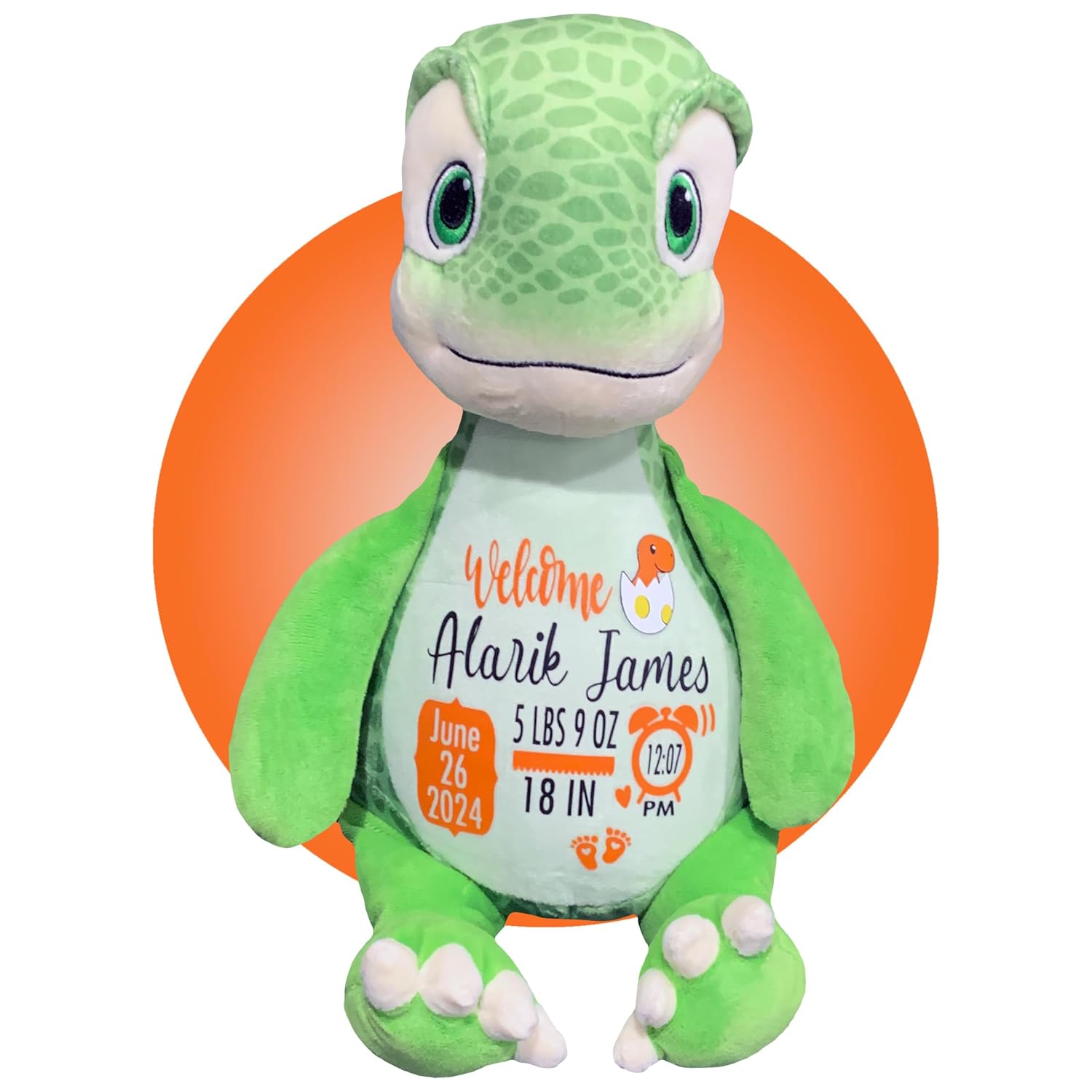 Baby Birth Stats Plush Dinosaur - Personalized Keepsake with Free Gift Wrapping