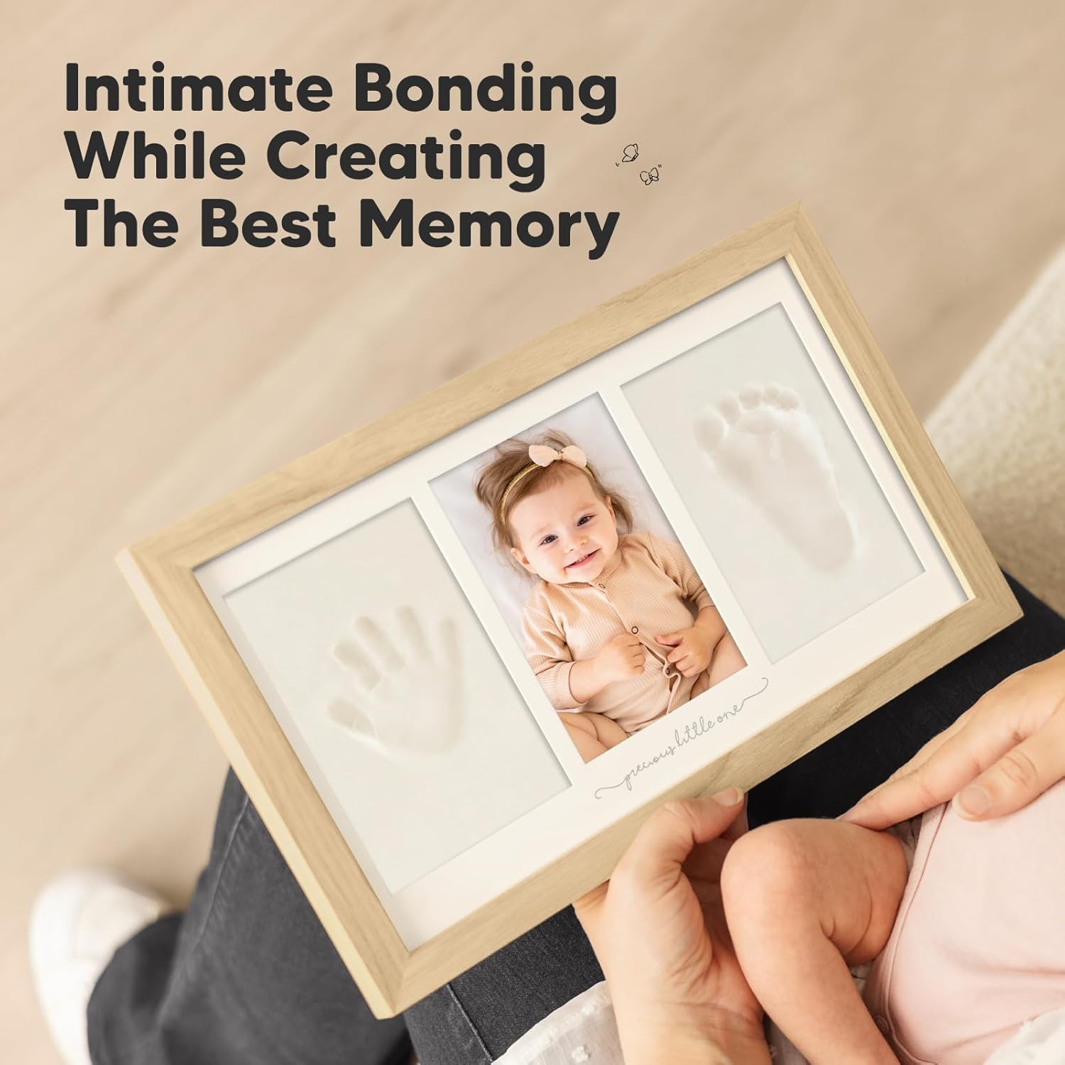 KeaBabies Baby Footprint Kit - Ash Wood Frame with Name Date Print