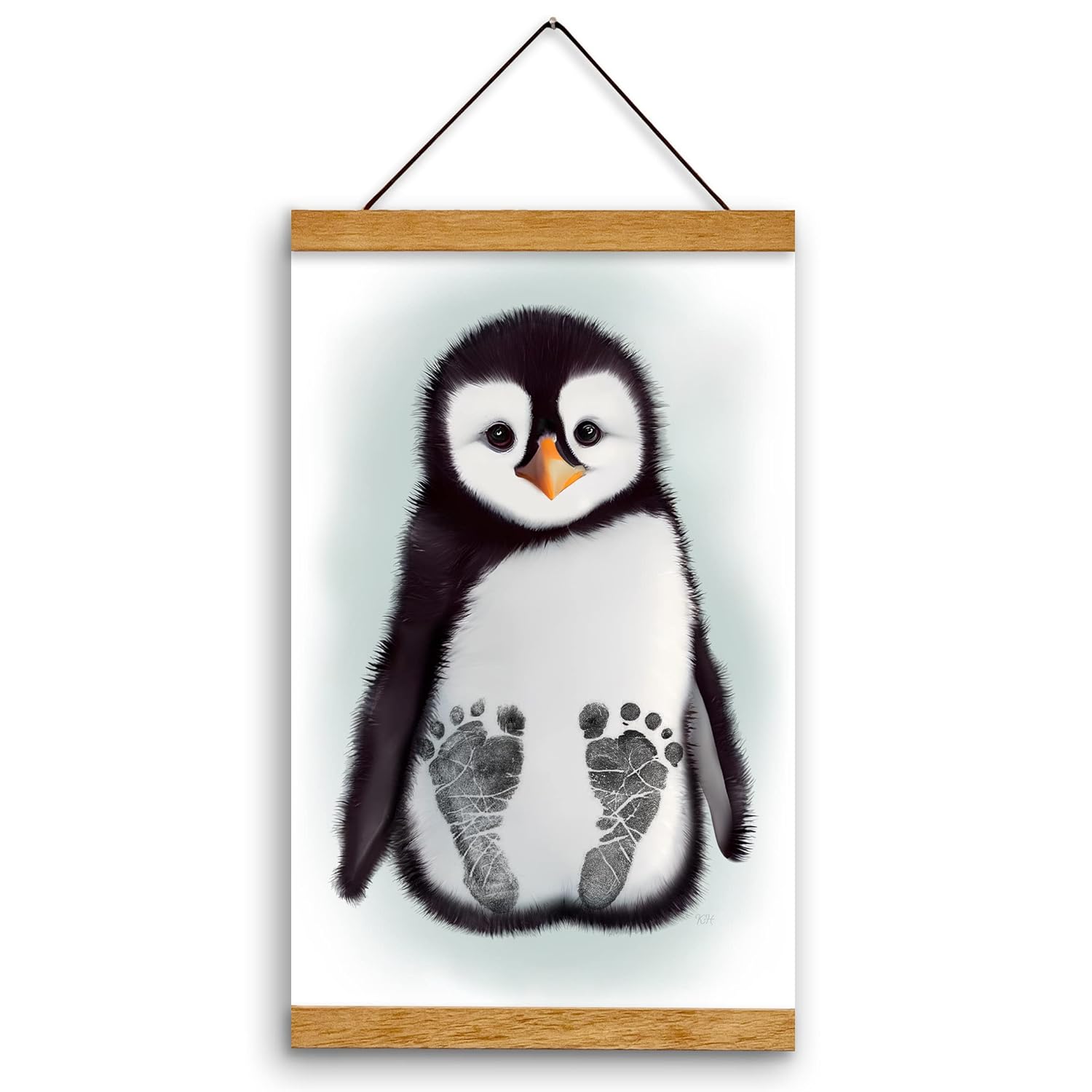 Memory Lane Gifts Co Baby Footprint Art - Baby Penguin Teal Teak 1