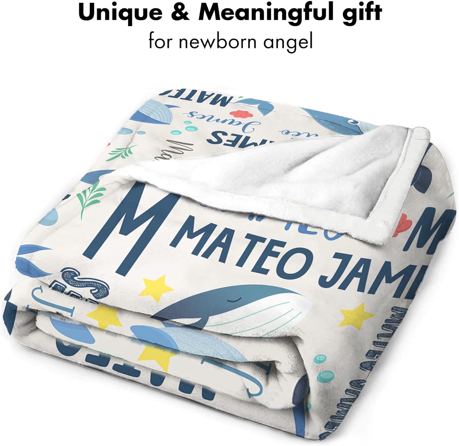 VibeCustom Ocean Whale Baby Blanket with Name