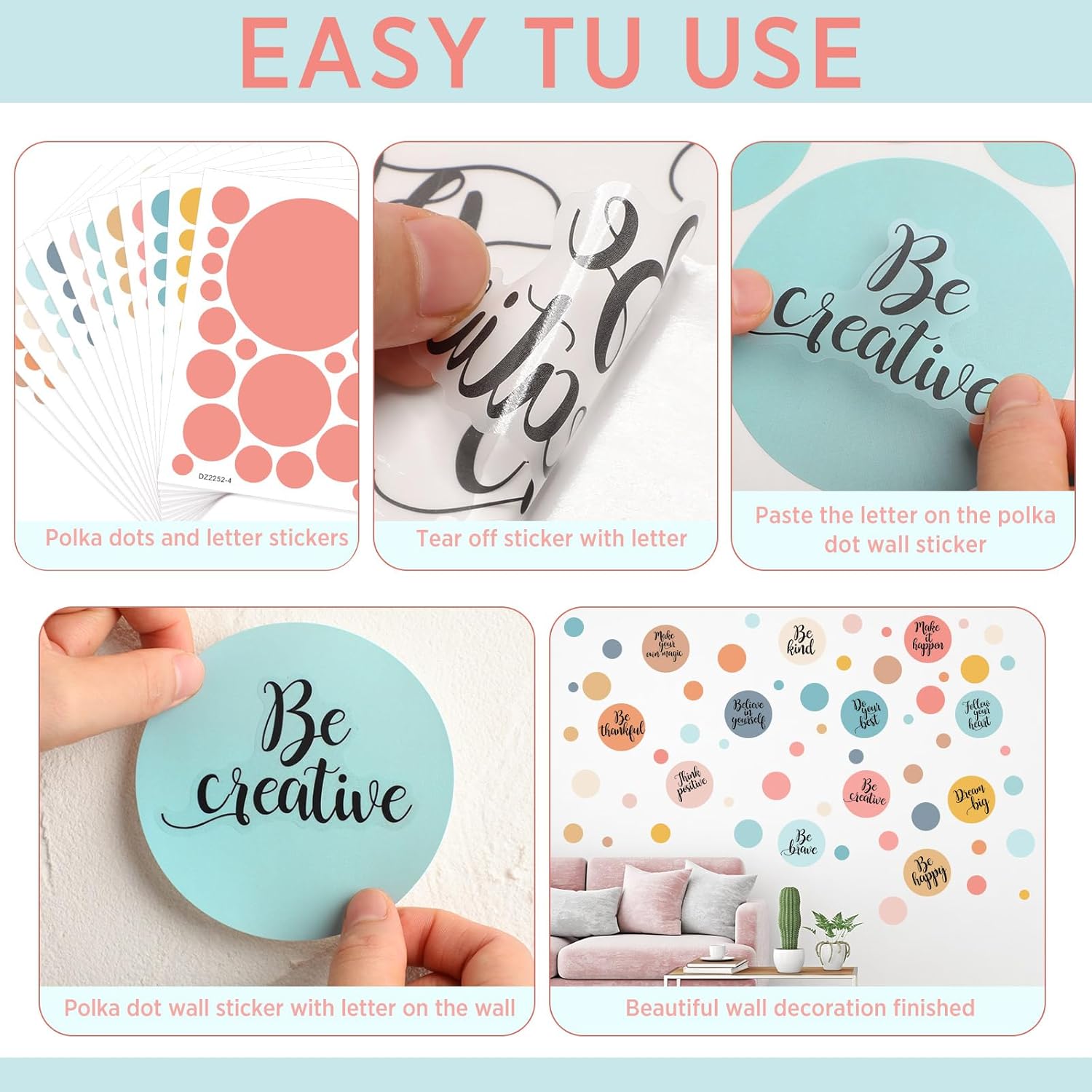 TaoBary 288 Pcs Polka Dot Wall Sticker with Motivational Quotes