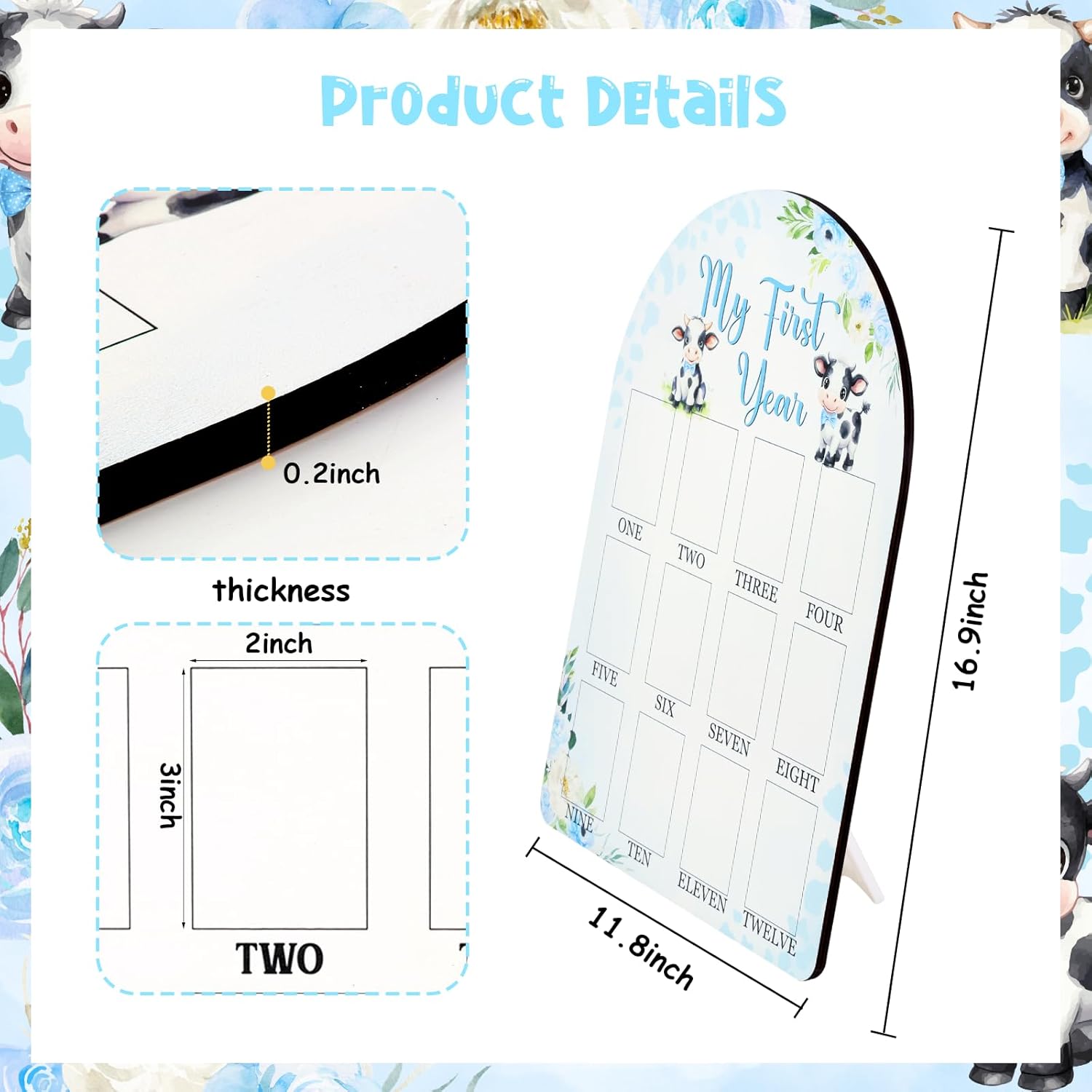Cheerupp Cow Themed 1st Year Photo Frame Blue Baby Milestone Display
