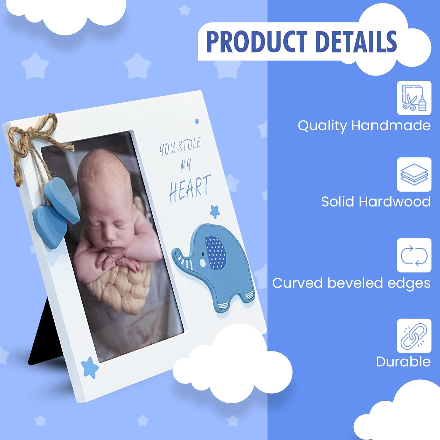 Baby Boy You Stole My Heart Newborn Wooden Frame Blue