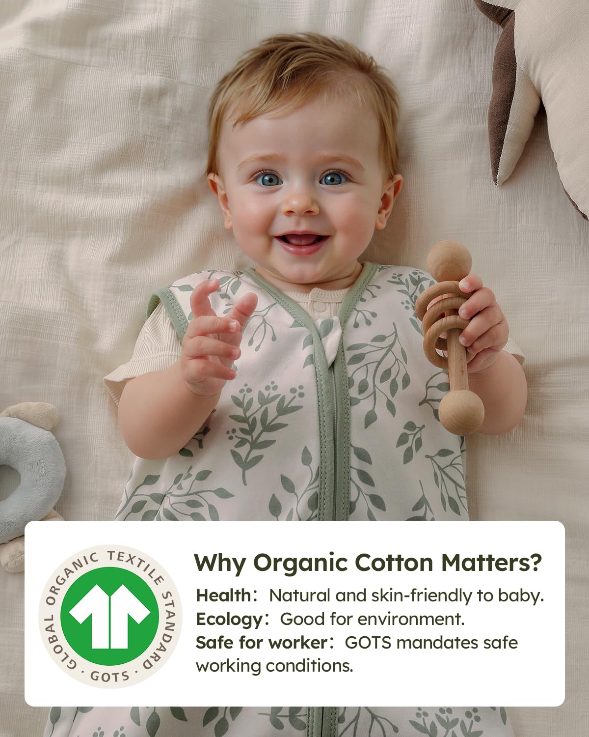 Yoofoss 6-12 Months Sleep Sack 3 Pack Organic Cotton 2-Way Zipper