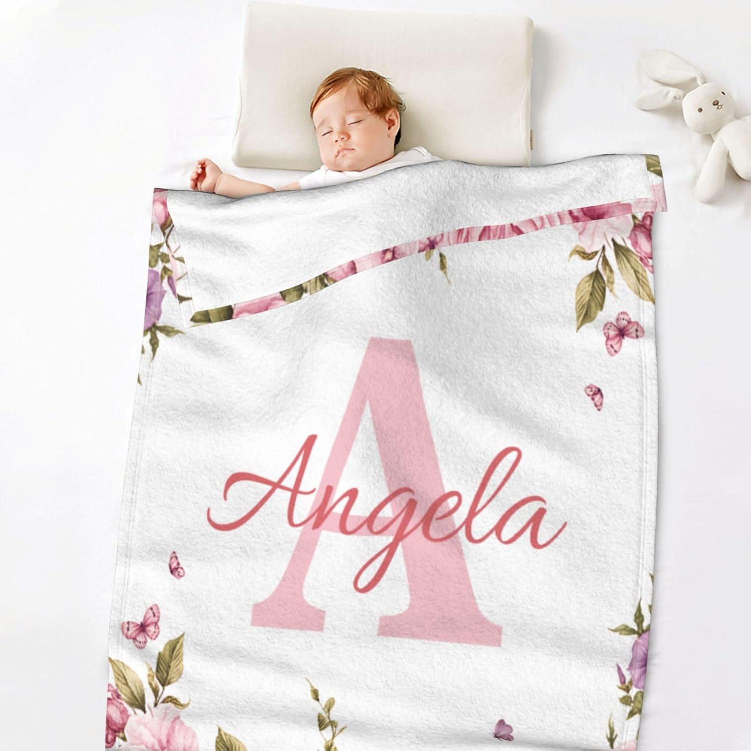 Personalized Baby Blanket with Name Rose Pink Flannel Throw for Girls