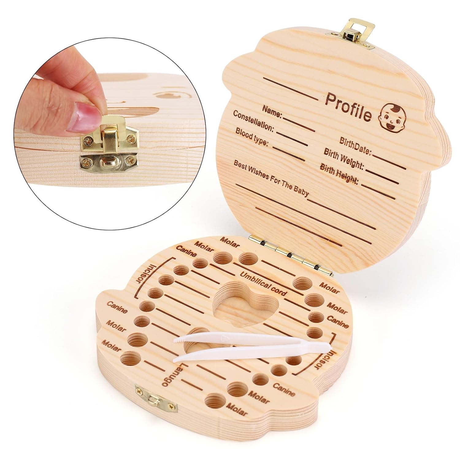 NASHRIO Baby Tooth Fairy Box Wooden Keepsake Organizer for Kids
