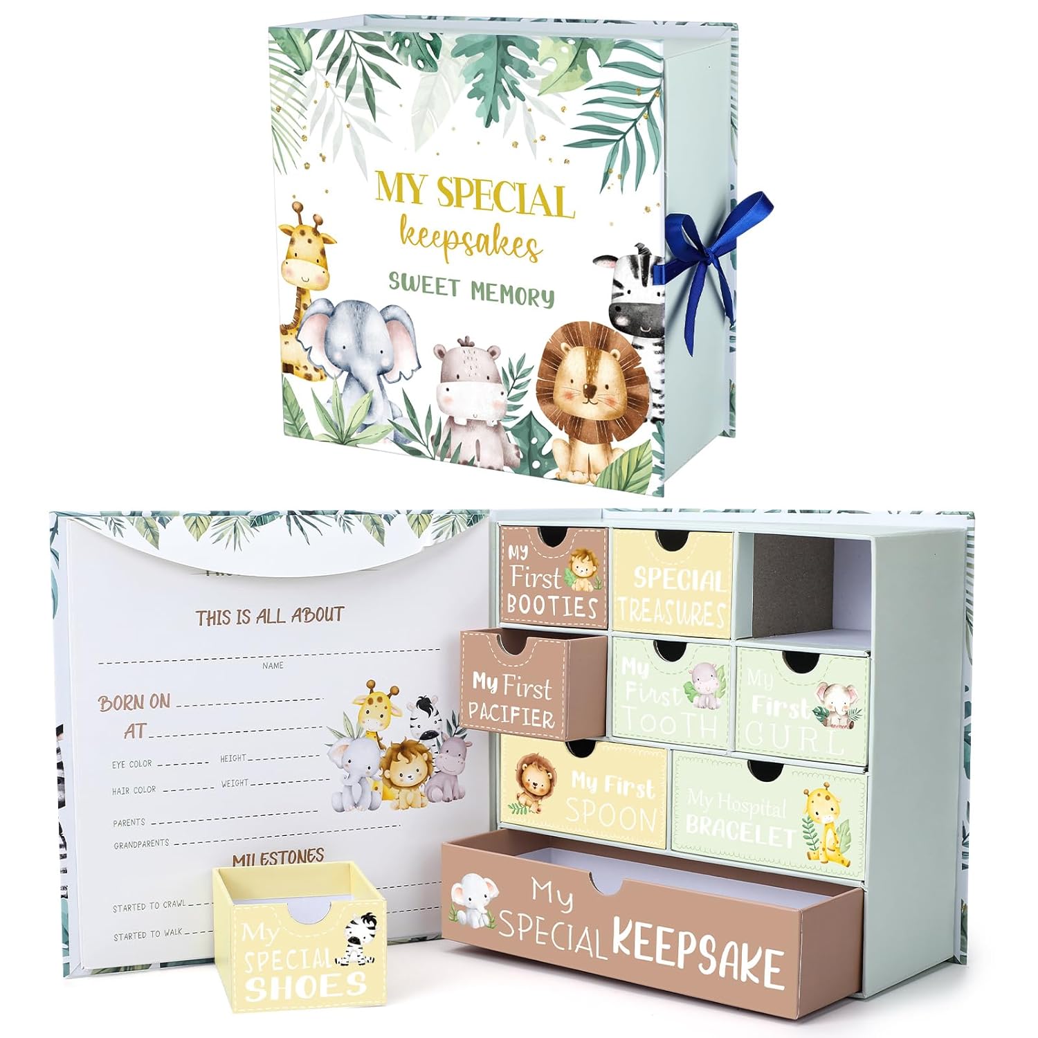 Beeveer Baby Keepsake Box with 9 Labeled Compartments 1