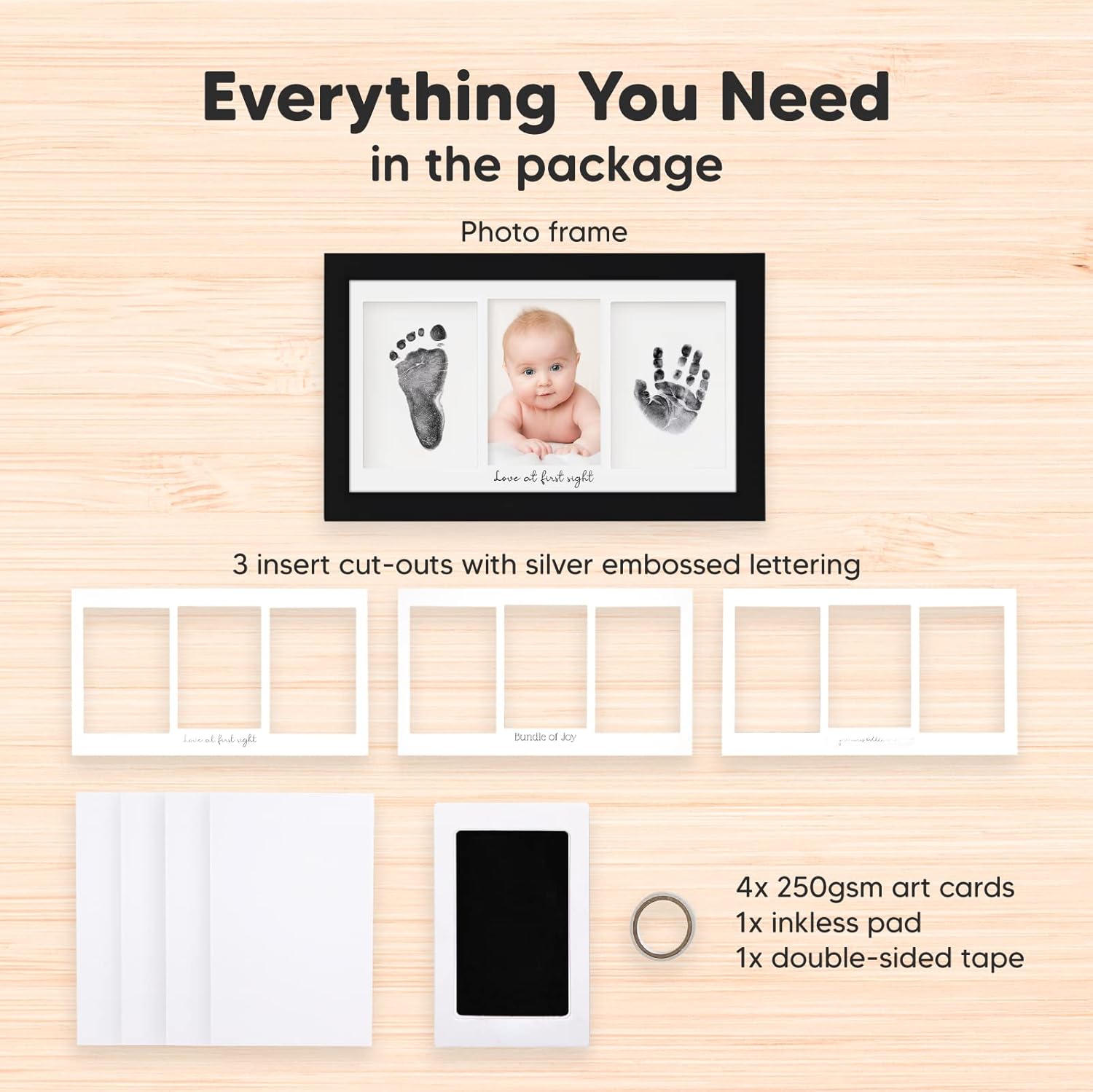 KeaBabies Inkless Hand Footprint Kit - No Mess Baby Keepsake Frame Onyx Black