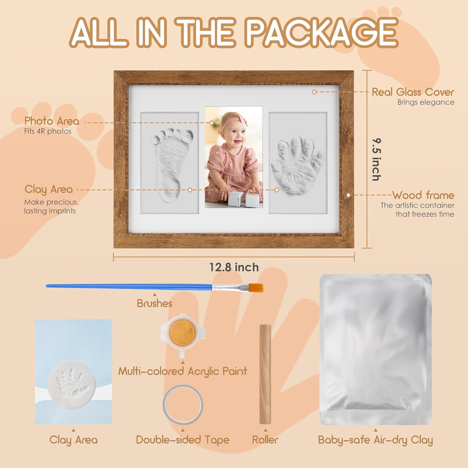 Cadolen Baby Footprint Kit with Wooden Frame