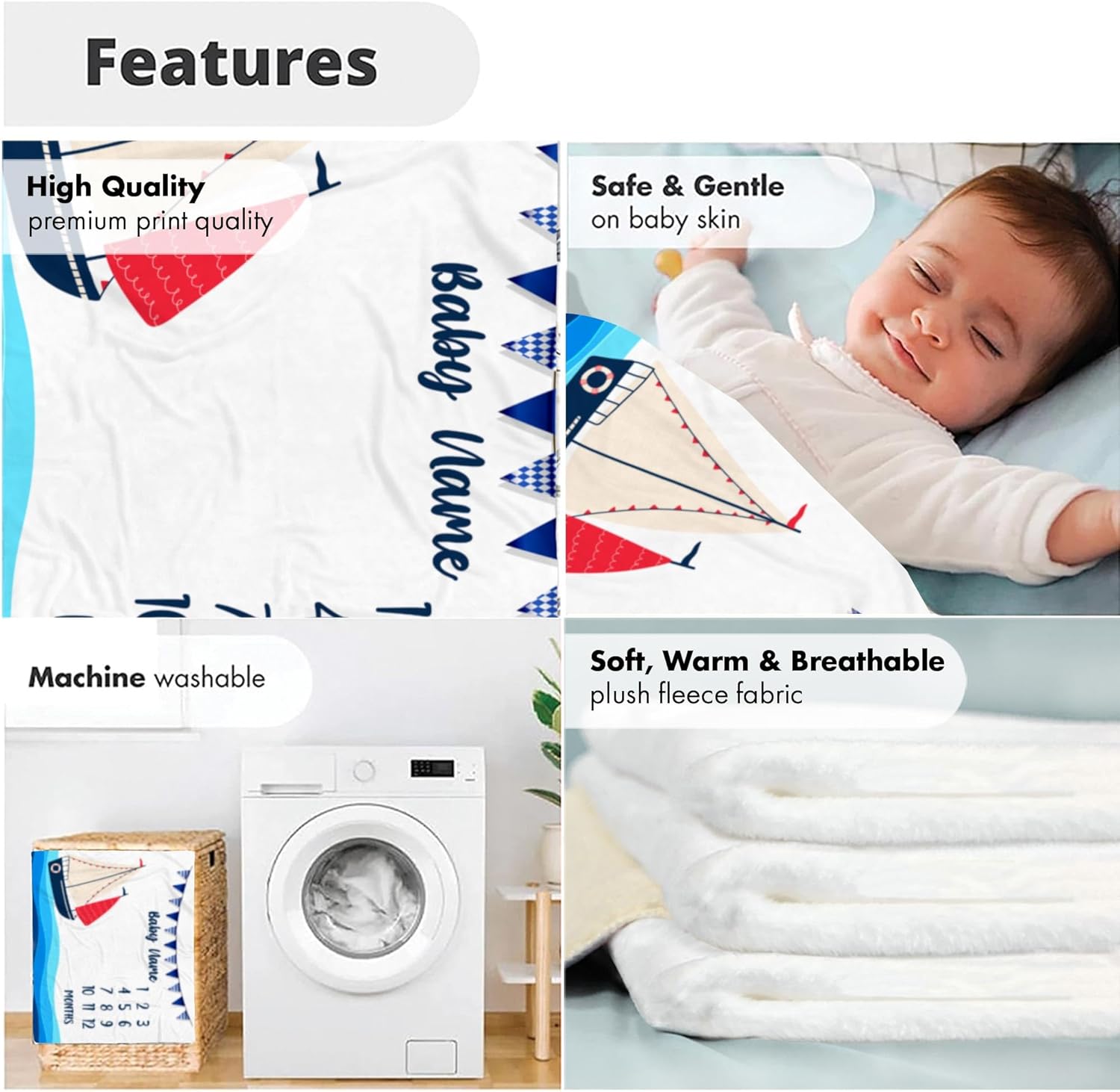 Personalized Sailing Baby Blanket with Name and Milestone Tracker
