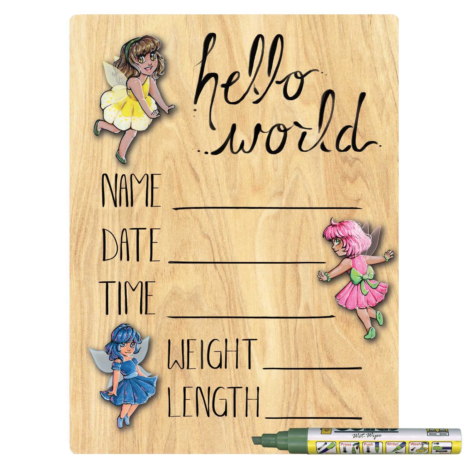 Cohas Fairy Welcome Baby Announcement Wood Sign 9x12 Green Marker