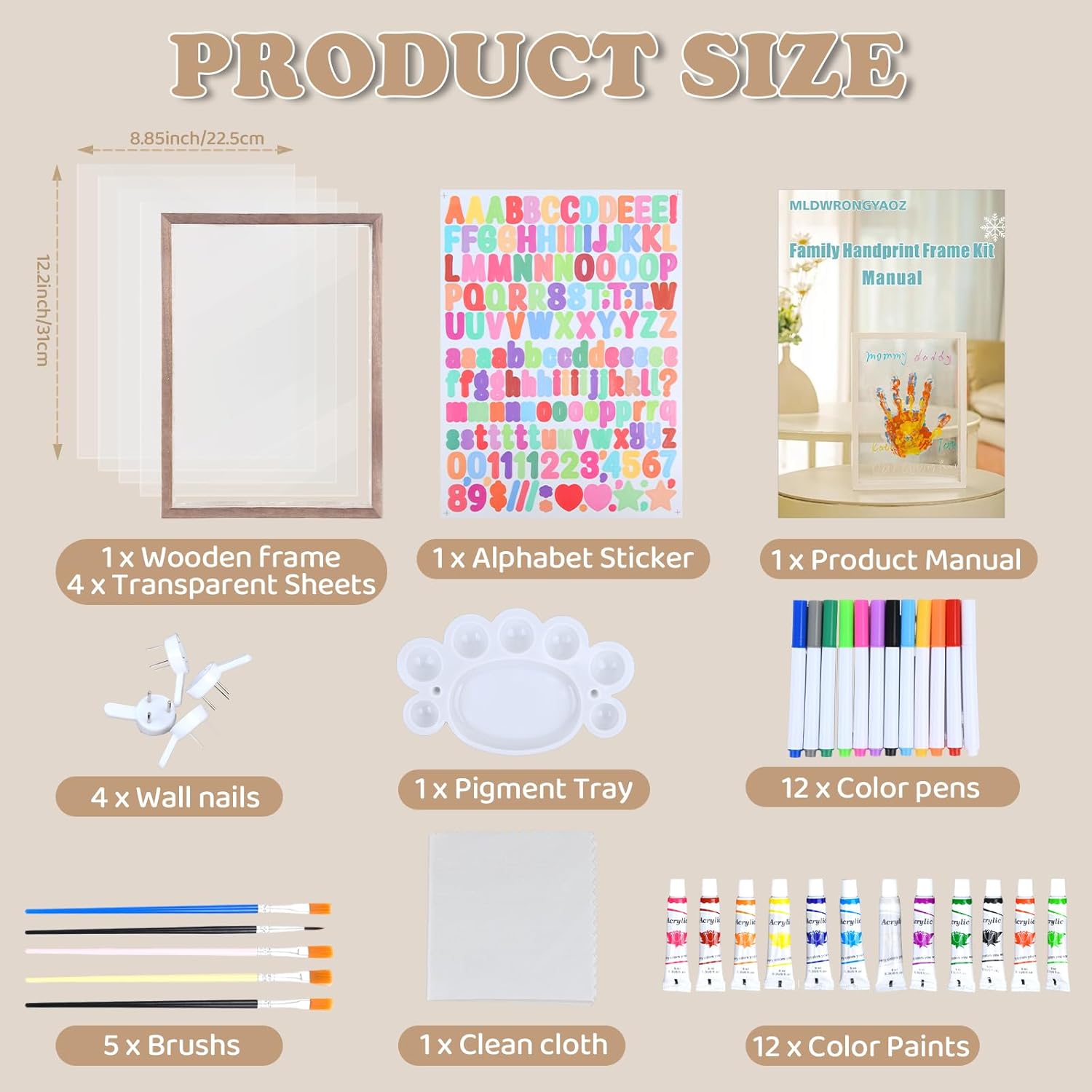 Family Handprint Frame Kit with 12 Colors Pens