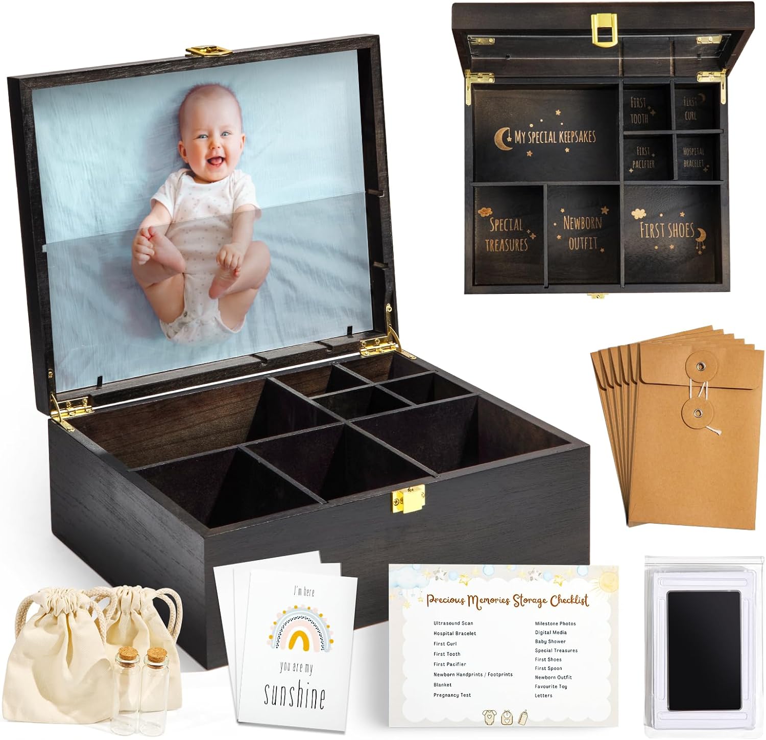 Shinlar Baby Keepsake Box with 6 Items - Newborn Memory Box