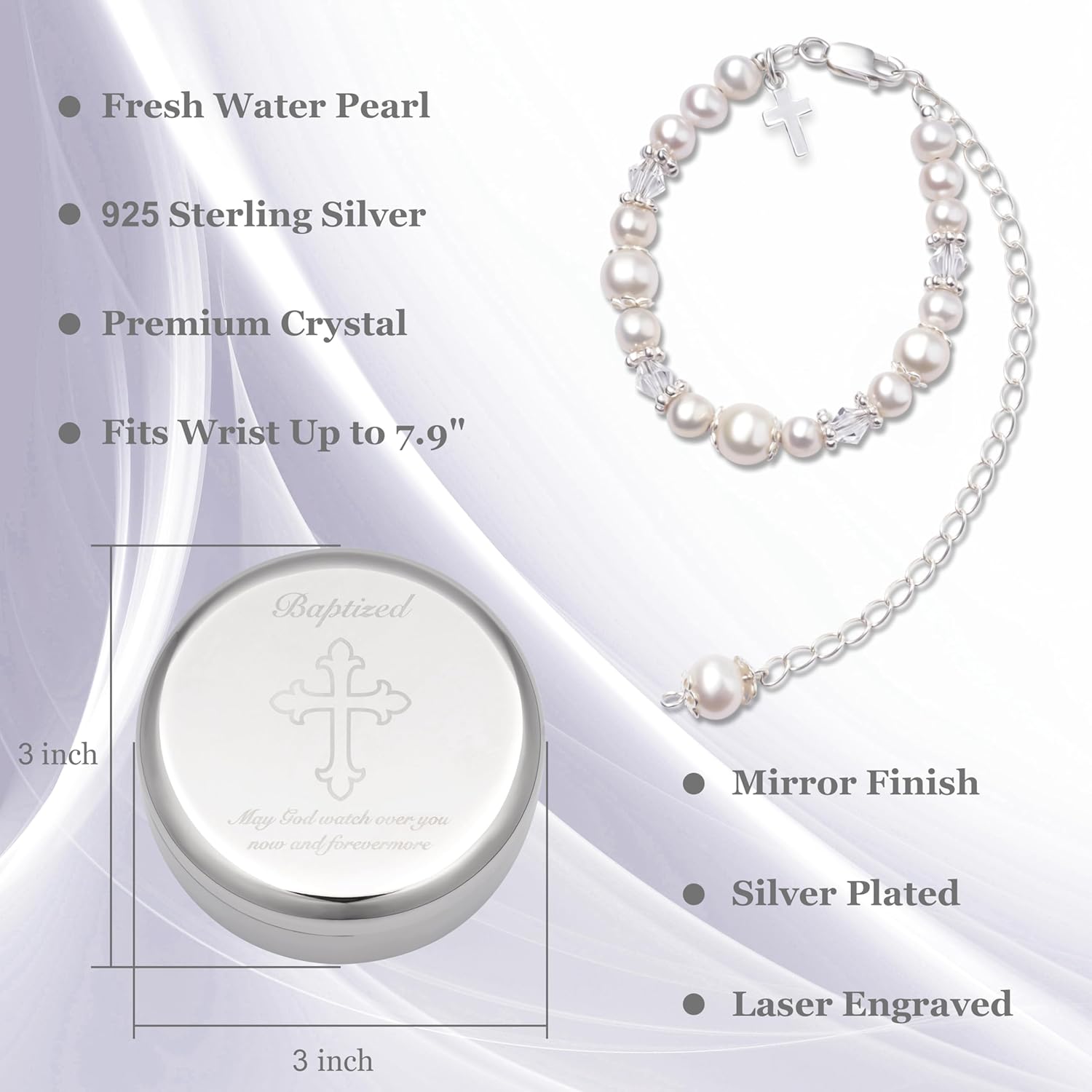 Baptism Cross Bracelet with Cultured Pearls and Keepsake Box