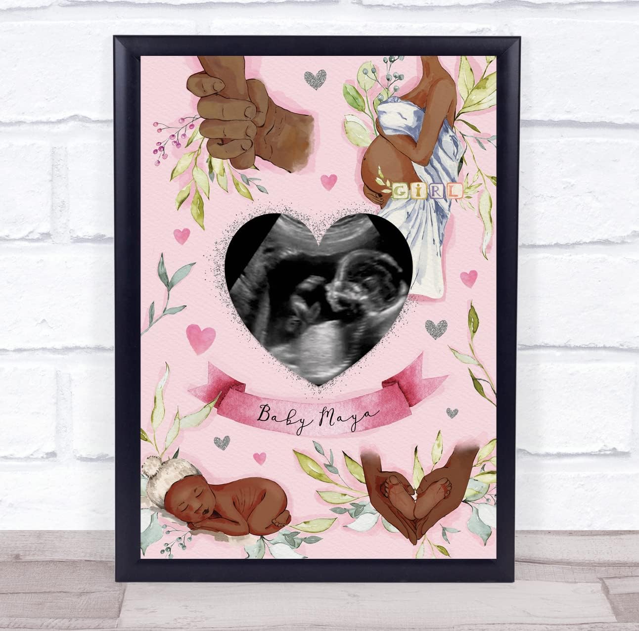 Dark Skin Baby Girl Pregnancy Scan Photo Keepsake Gift Print