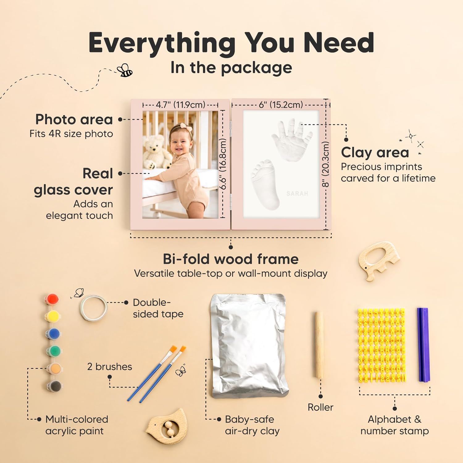 KeaBabies Personalized Baby Hand Footprint Kit - Petal Pink