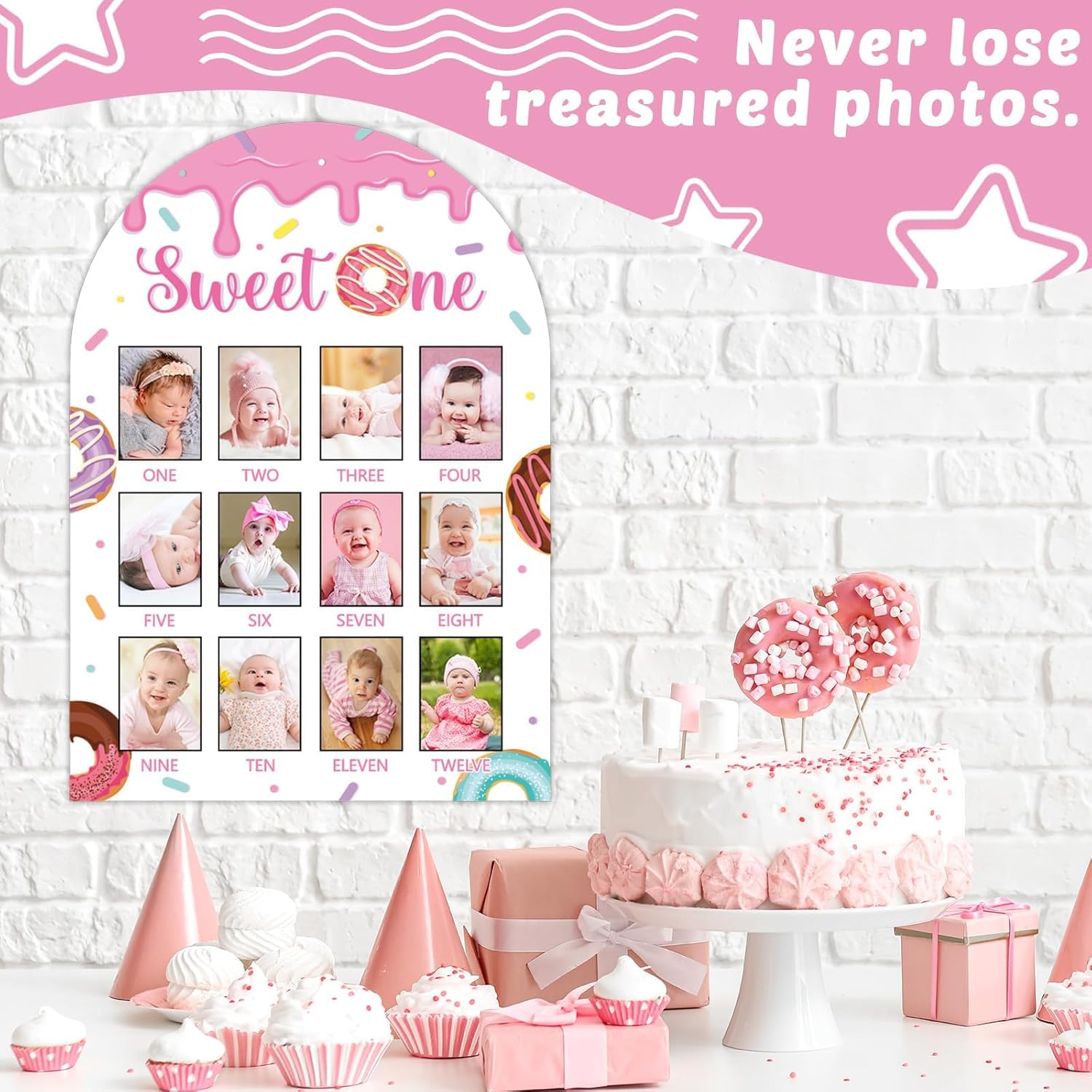 Sweet One First Year Wooden Photo Board Donut Decor