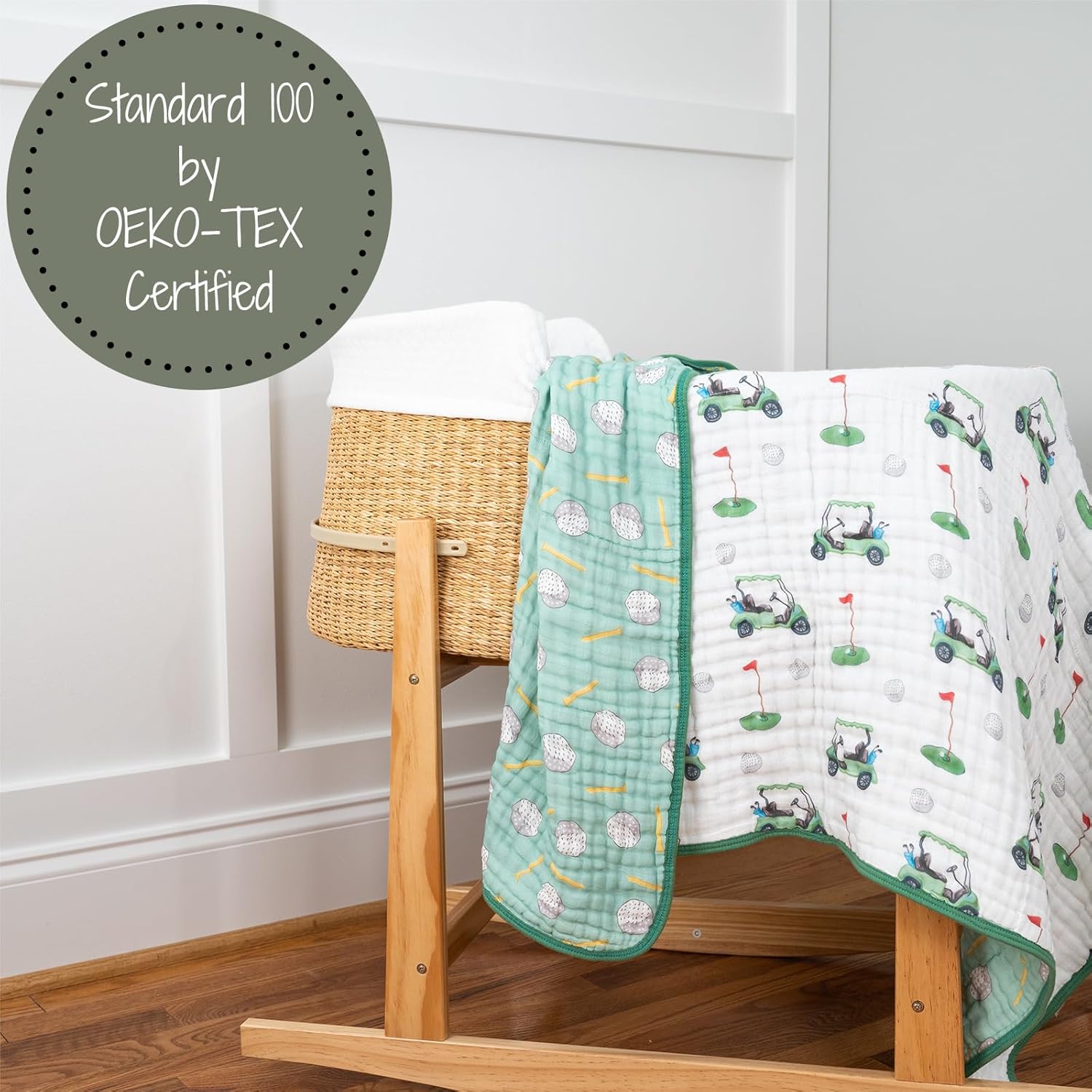 LollyBanks Golf Print Muslin Blanket 47x47 6 Layers Organic Cotton
