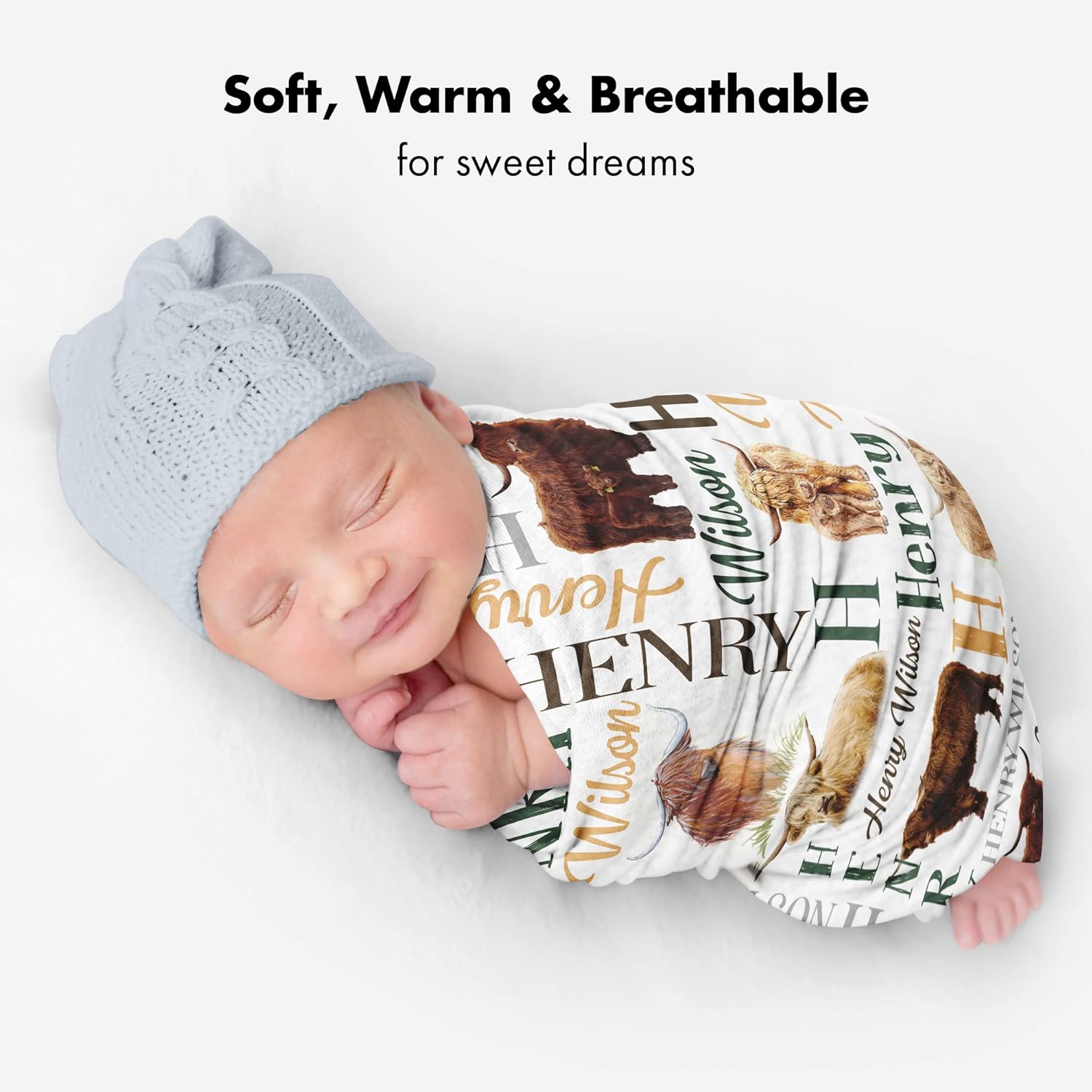 Personalized Cow Print Baby Blanket with Name