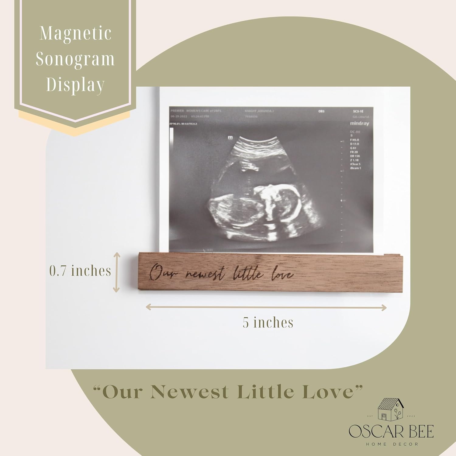 Oscar Bee Sonogram Frame Walnut Magnetic Ultrasound Keepake