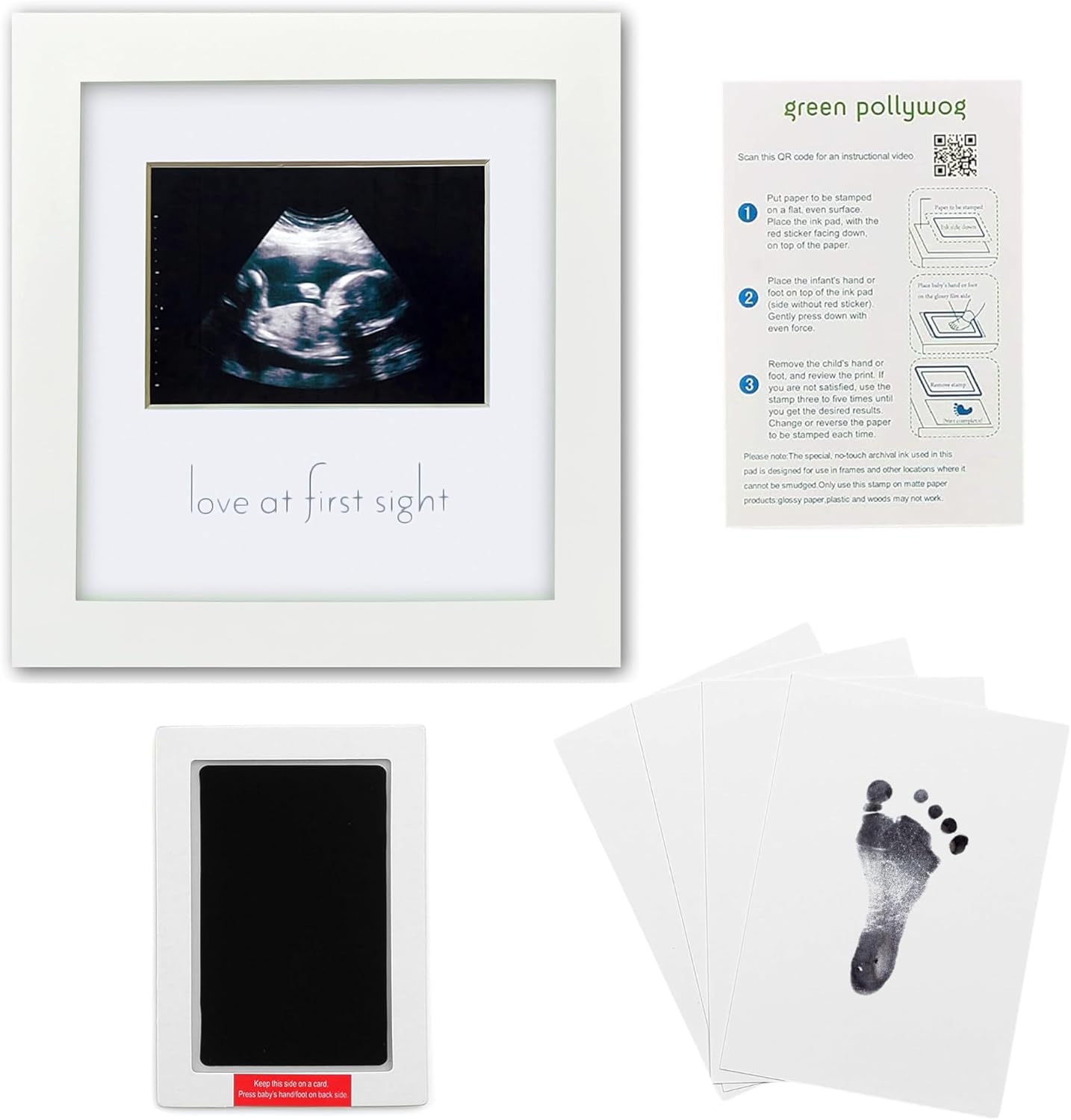 Green Pollywog Baby Sonogram Frame with Inkless Pad