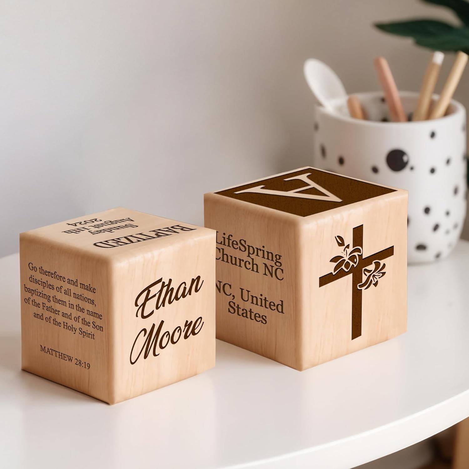 Custom Laser Engraved Baby Baptism Wood Block