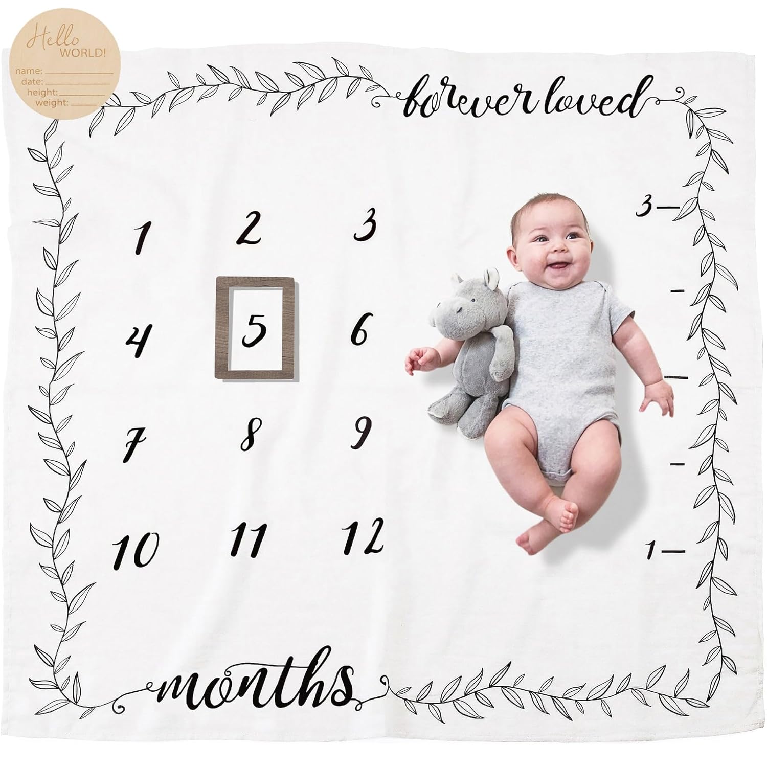 Organic Baby Milestone Blanket - 1-12 Months Neutral 47x47 with Frame and Disc
