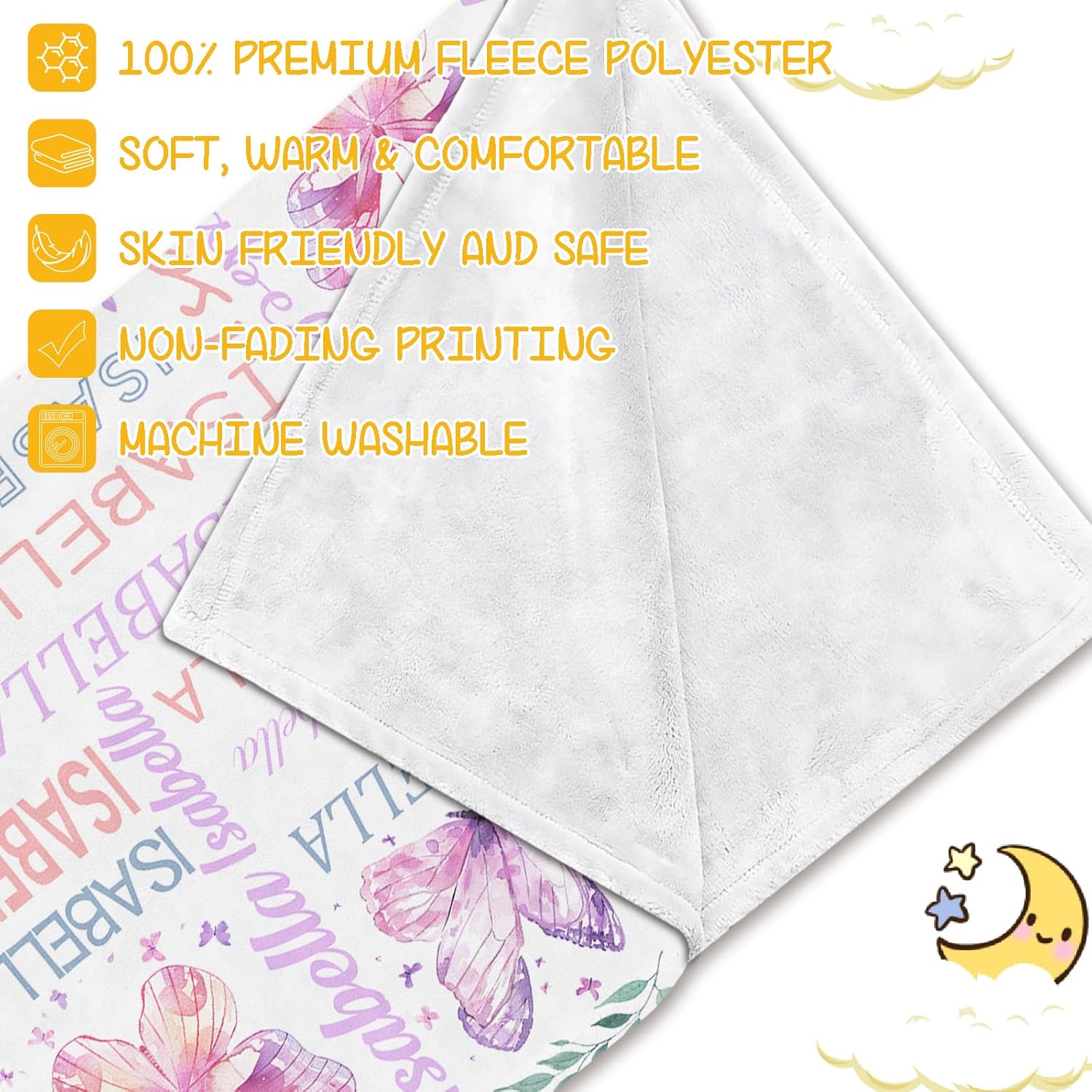 Personalized Baby Blanket with Name Soft Plush Fleece Custom Gift for Baby