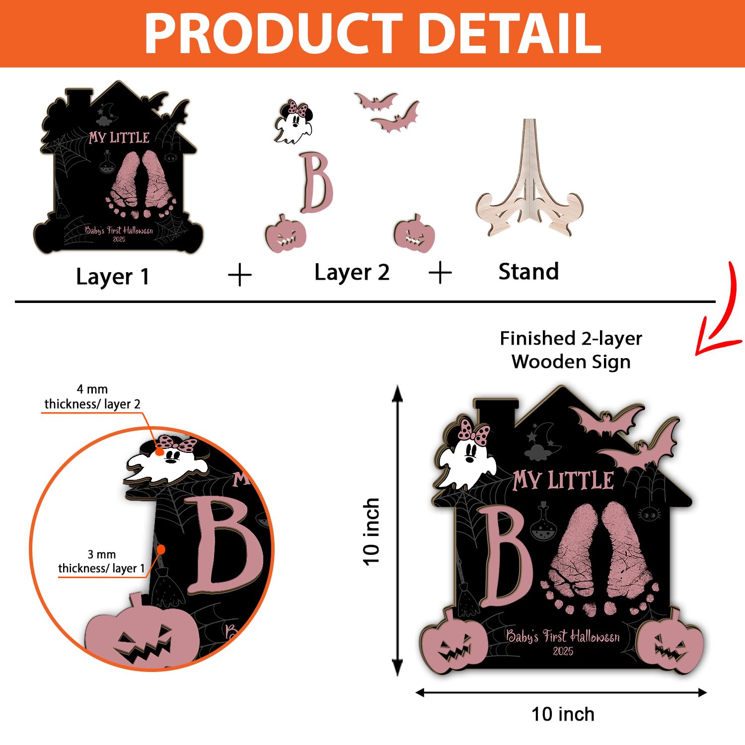 DIY Halloween Footprint Wooden Sign Baby Keepsake Decor