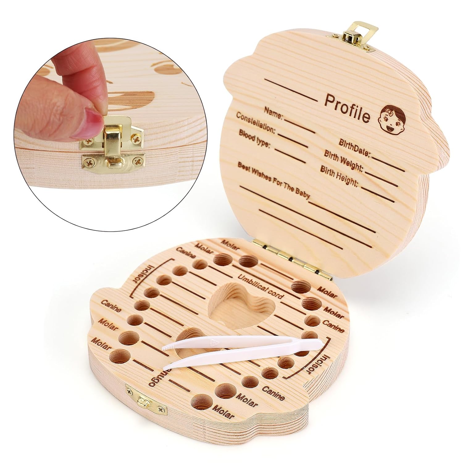 NASHRIO Baby Tooth Box Wooden Keepsake Organizer 1