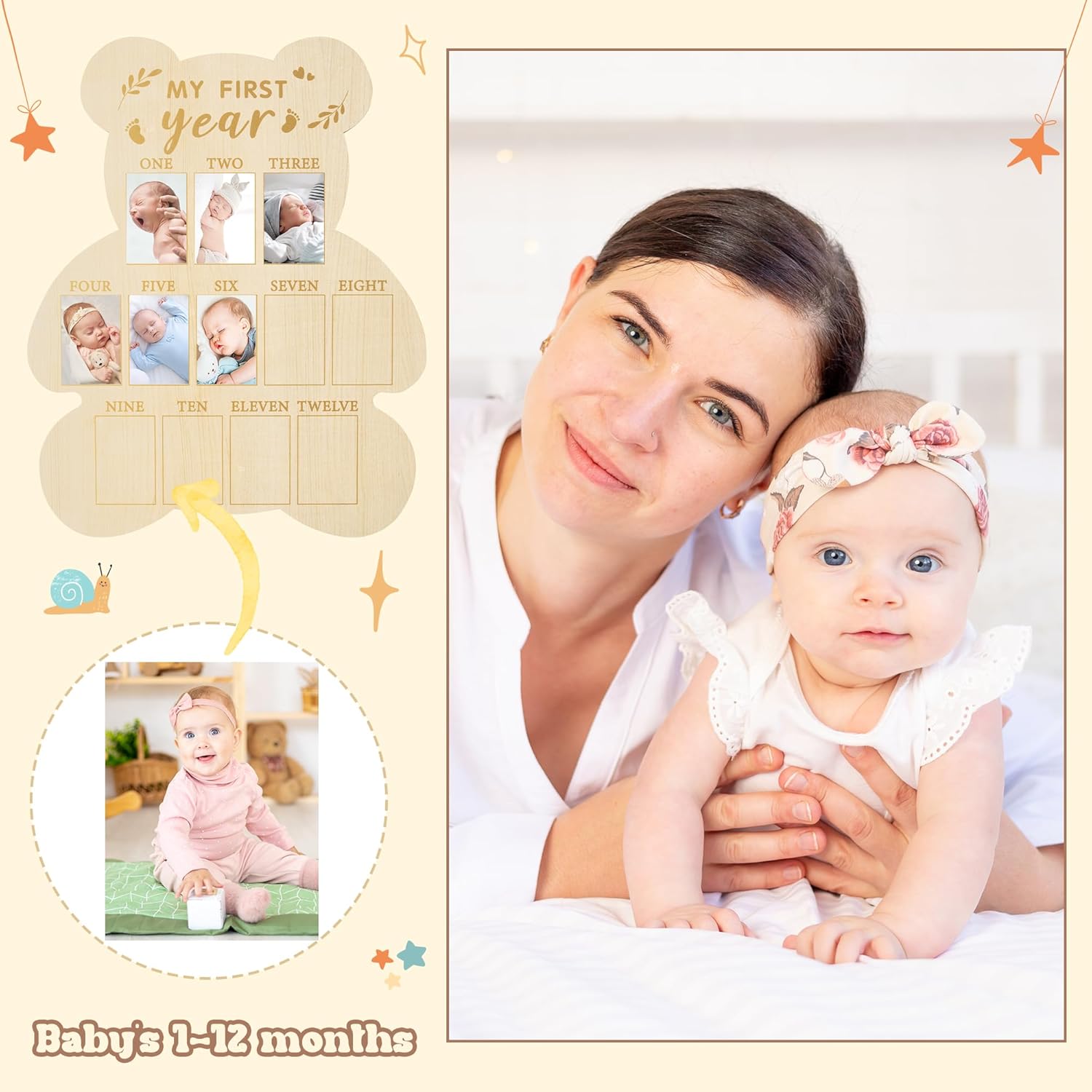 R HORSE 12 Months Milestone Photo Frame Bear Shape
