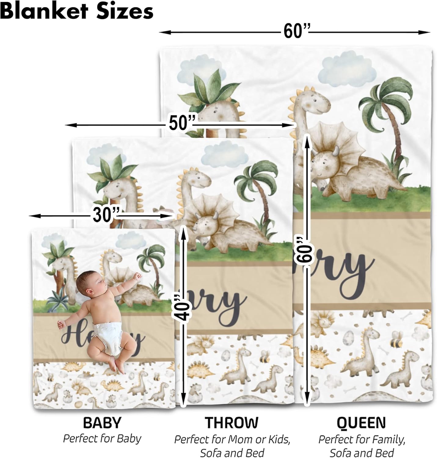 Personalized Dinosaur Baby Blanket with Name and Custom Design