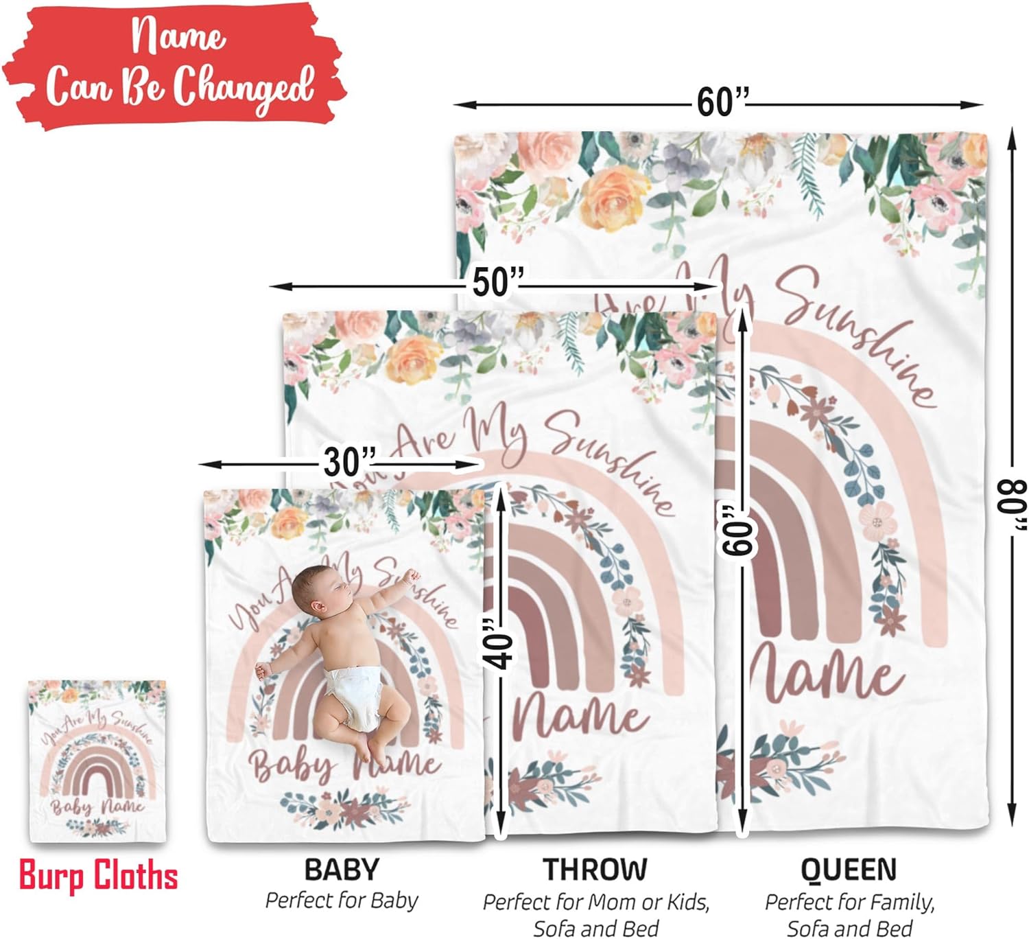 Personalized Rainbow Baby Blanket You Are My Sunshine 1