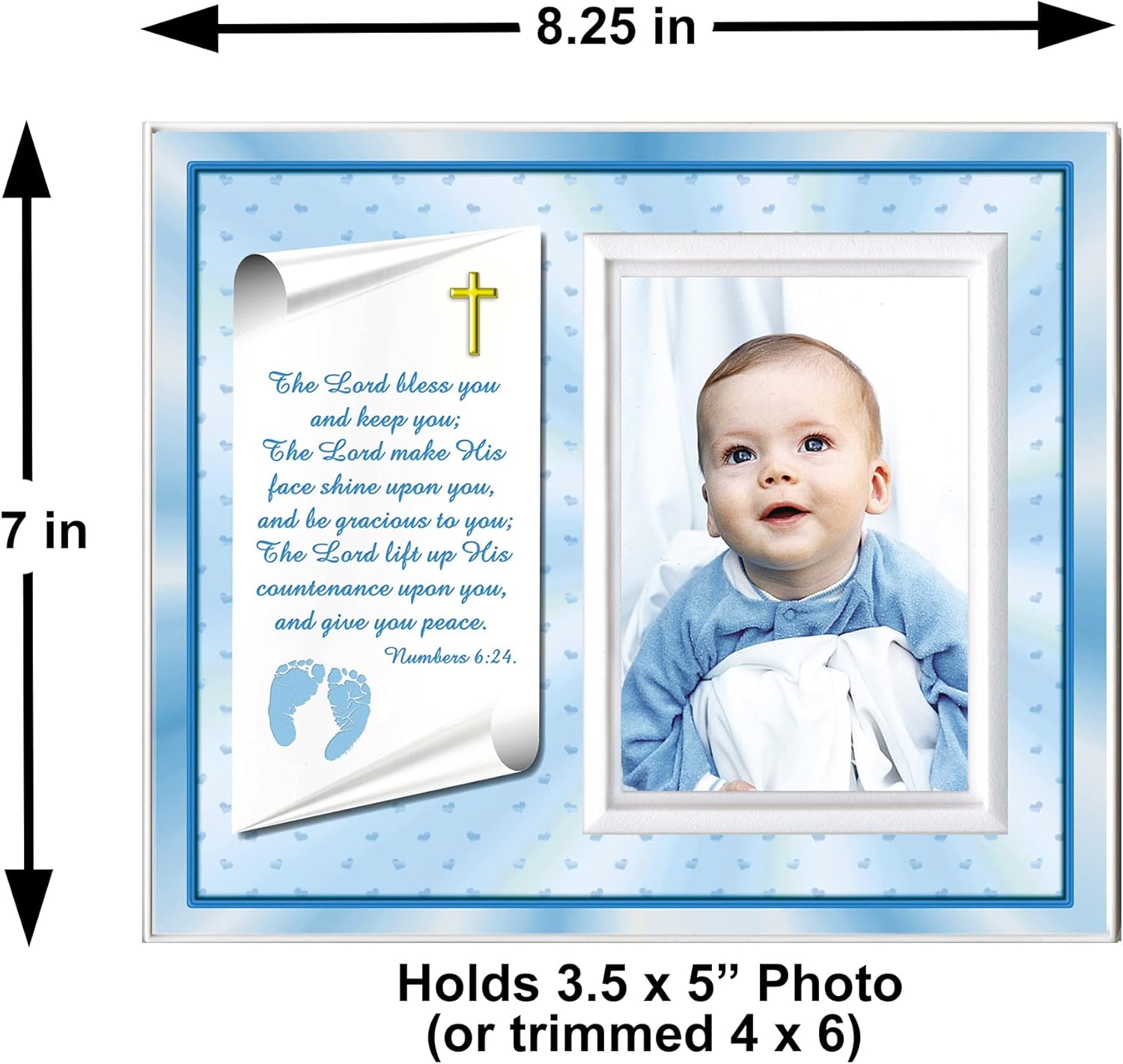 Christening Gift Frame for Baby Boy Blue Theme with Numbers Verse