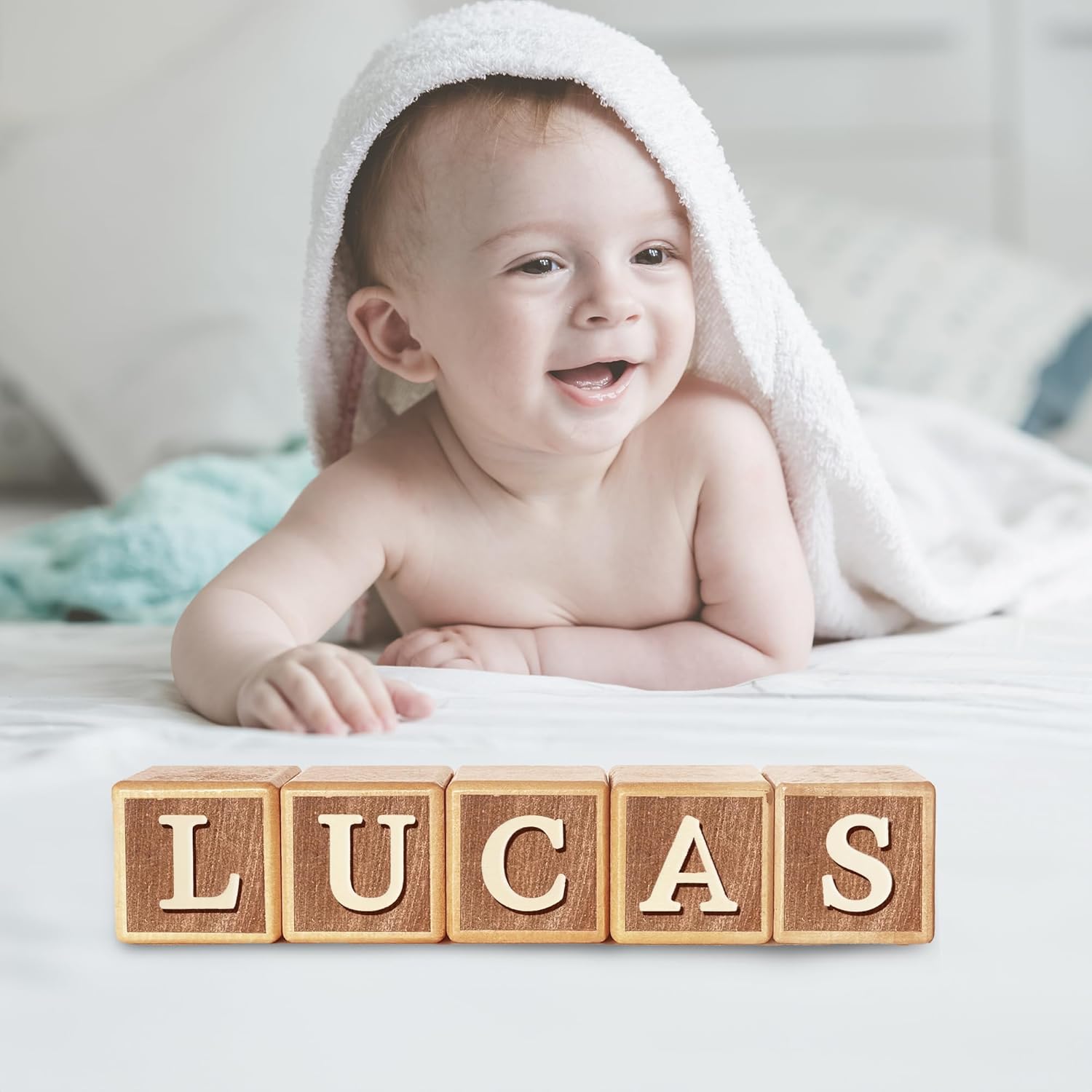 Zempfoal Custom Wooden Name Sign - 8-Letter Baby Blocks with 78 Alphabet Letters