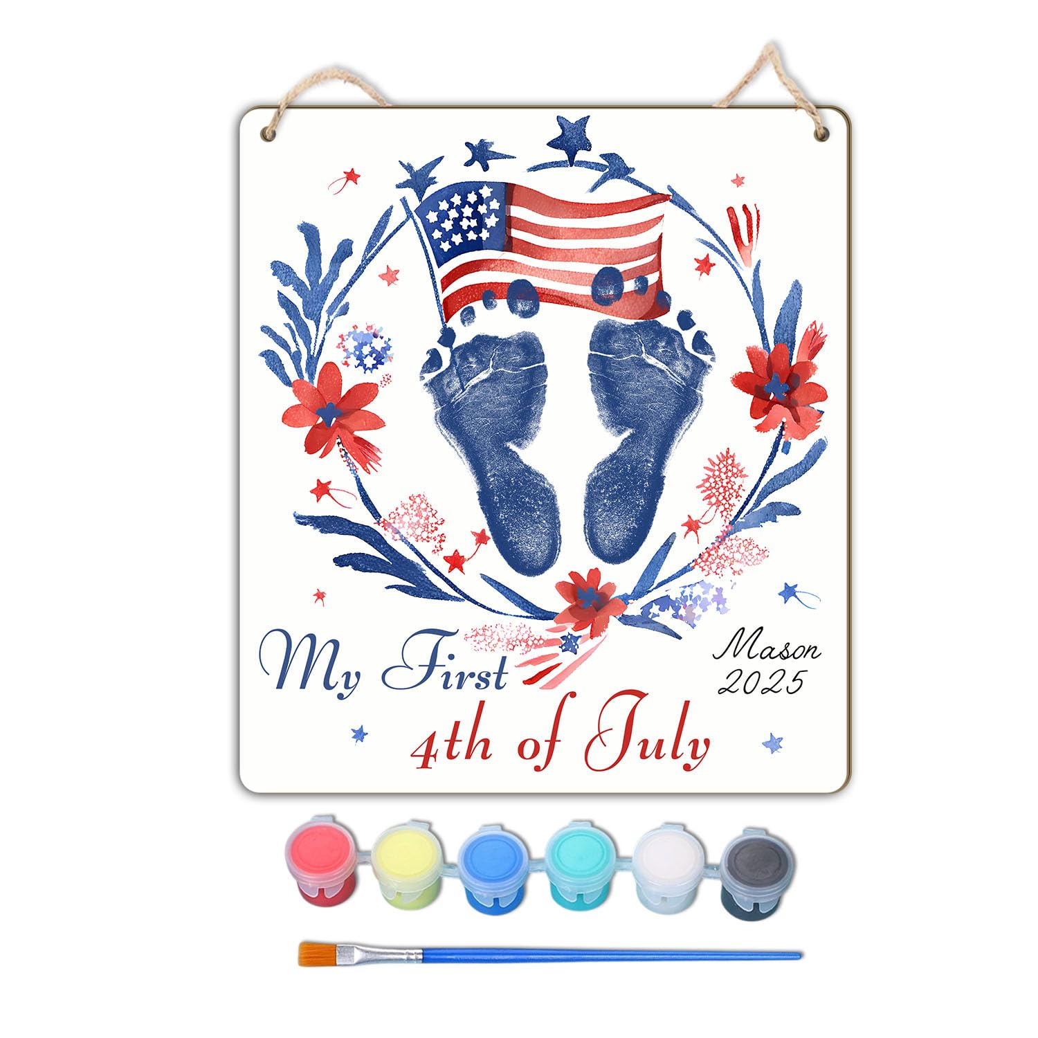 TRUMPETIC 4th of July Baby Handprint Kit DIY Keepsake Sign 8x9