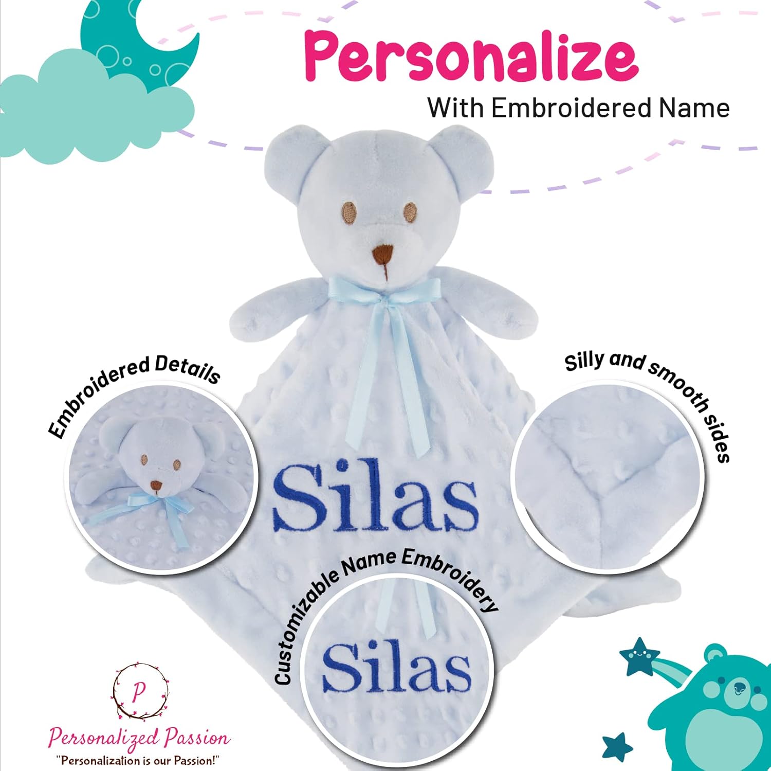 Personalized Baby Blanket Lovey with Custom Embroidered Name - Soft and Comfy Security Blanket