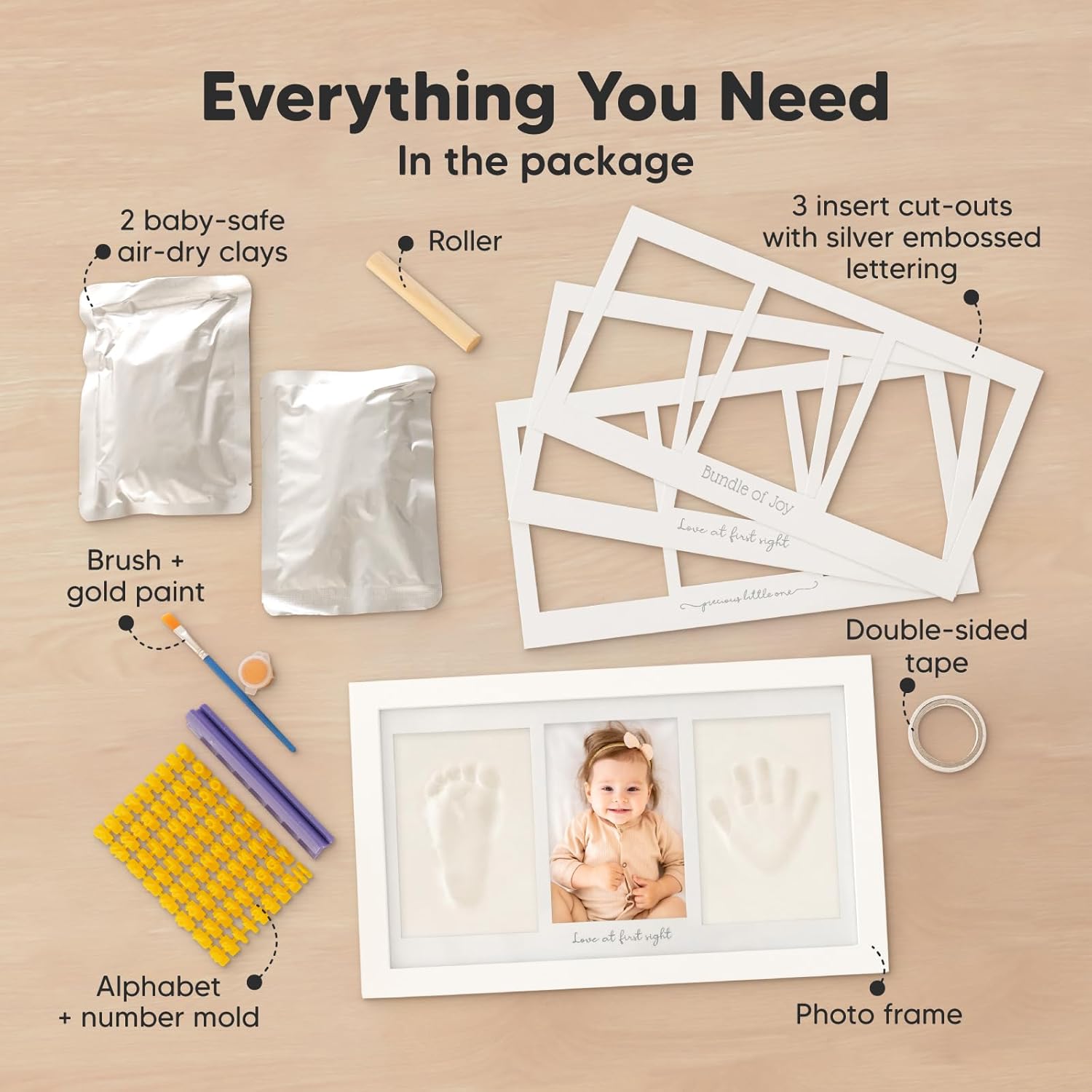 KeaBabies Baby Hand and Footprint Kit - Clay Keepsake Frame