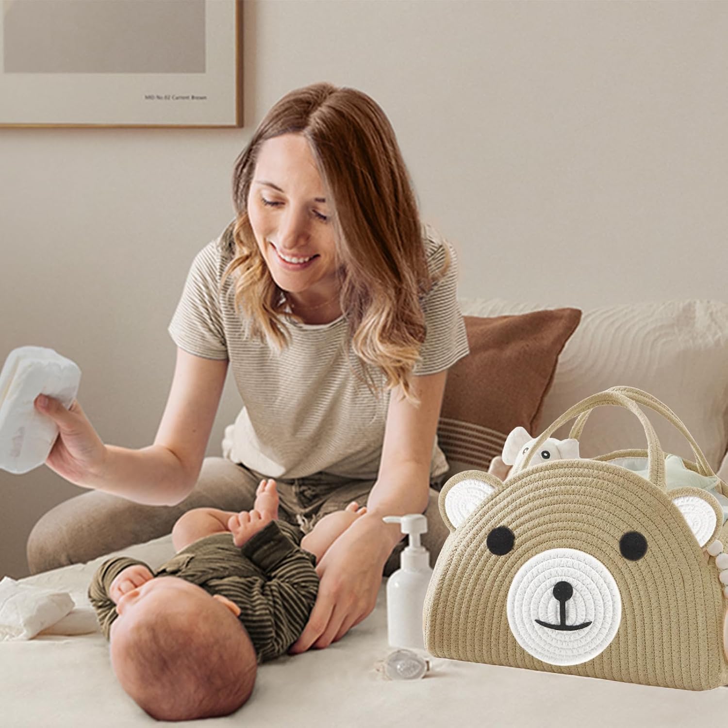 DaperCanly Baby Diaper Caddy Organizer with Bear Design