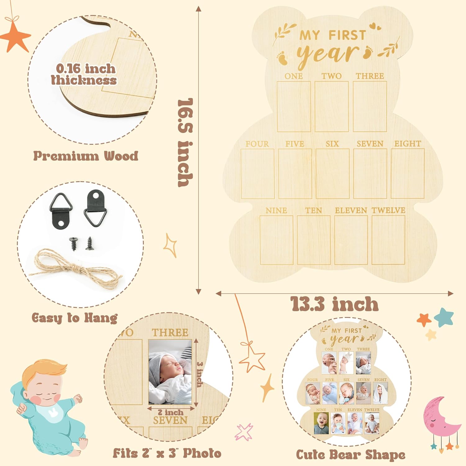 R HORSE 12 Months Milestone Photo Frame Bear Shape