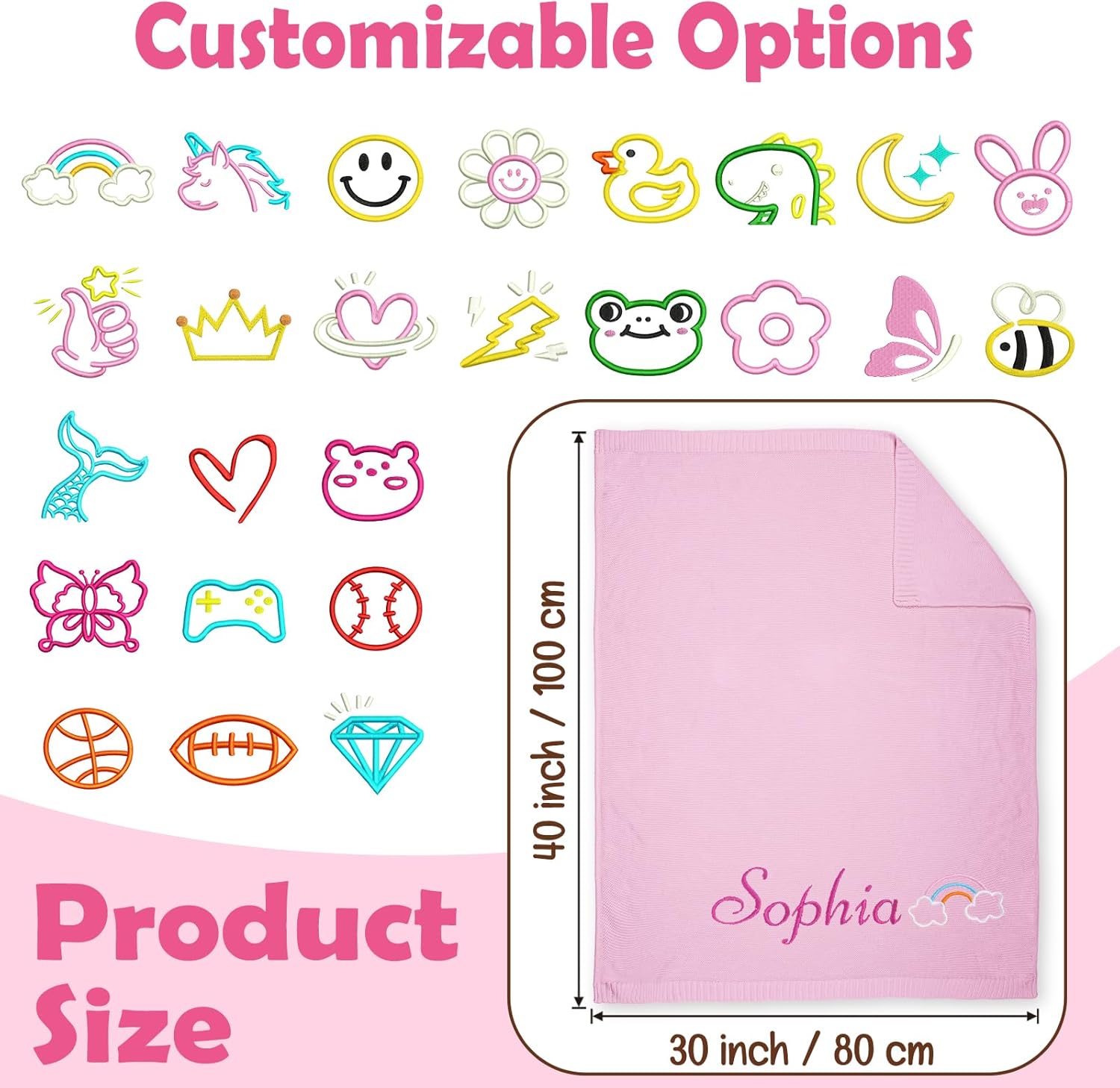 Baosity Personalized Baby Blanket with Name and Pattern