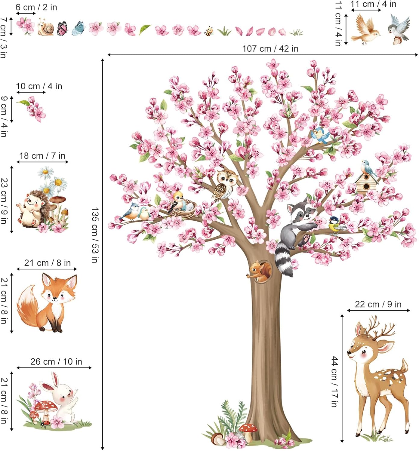 Decalmile Woodland Animals Flower Tree Wall Stickers 1