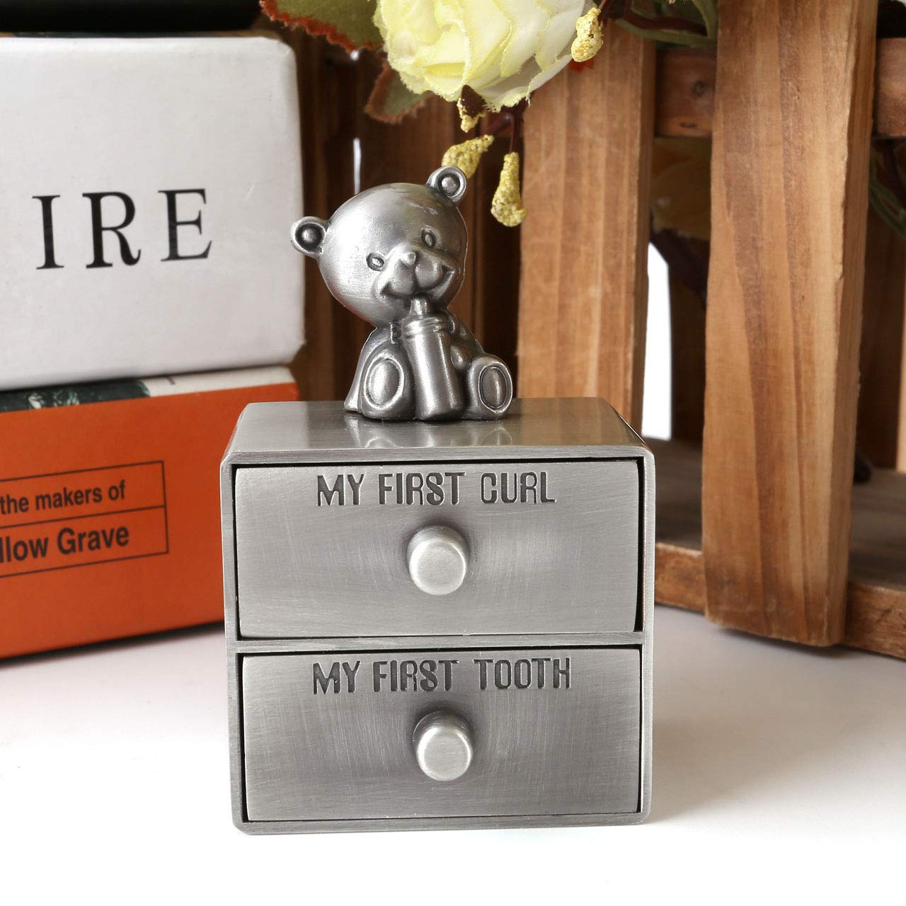 Mogoko Silver Tooth Box Baby First Tooth and Curl Keepsake Box Set