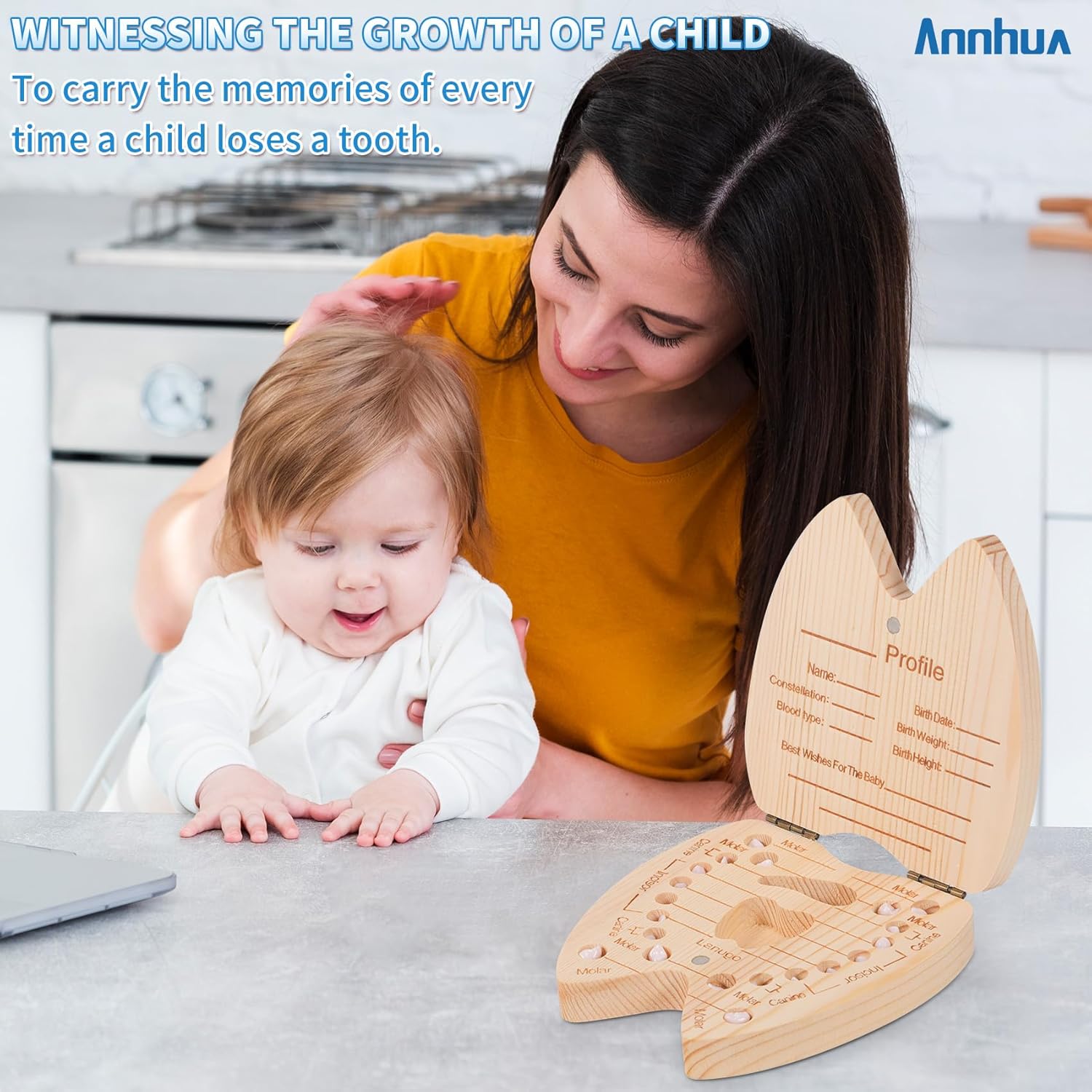 Annhua Wooden Baby Tooth Keepsake Box for Kids