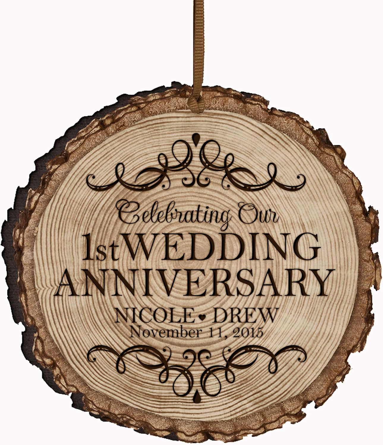 LifeSong Milestones 1st Anniversary Bark Ornament - Personalized Wedding Keepsake