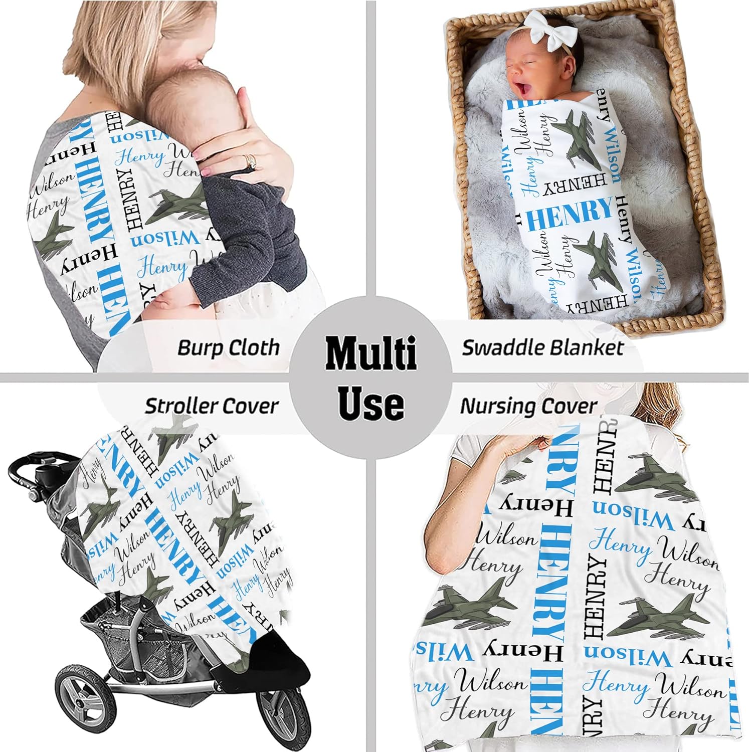 Personalized Military Airplane Baby Blanket with Custom Name