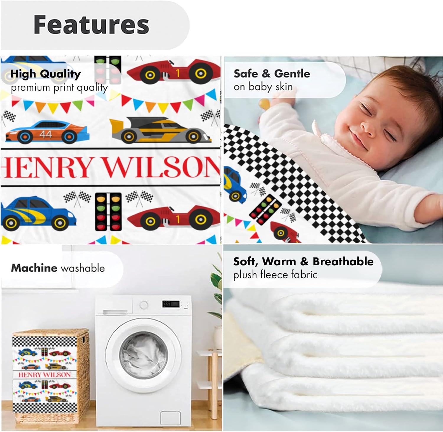 VibeCustom Personalized Race Car Baby Blanket
