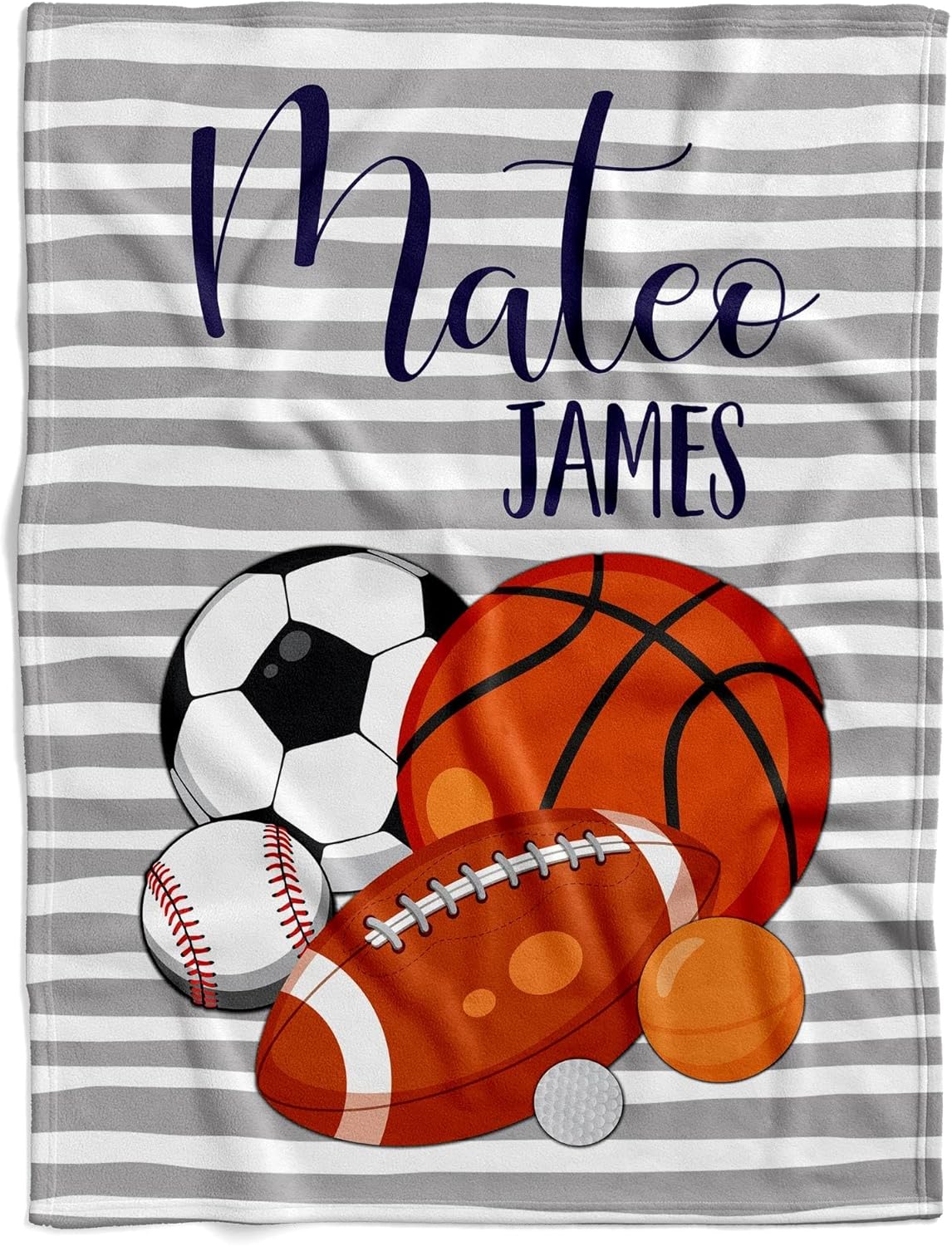 Personalized Sports Blanket with Custom Name Striped