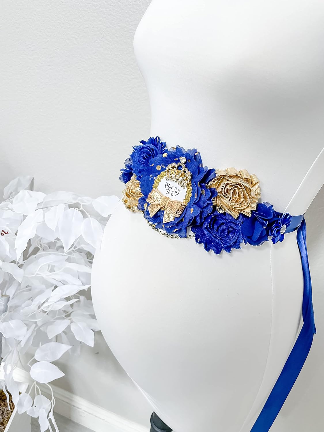 Prince Baby Shower Maternity Sash - Royal Blue and Gold